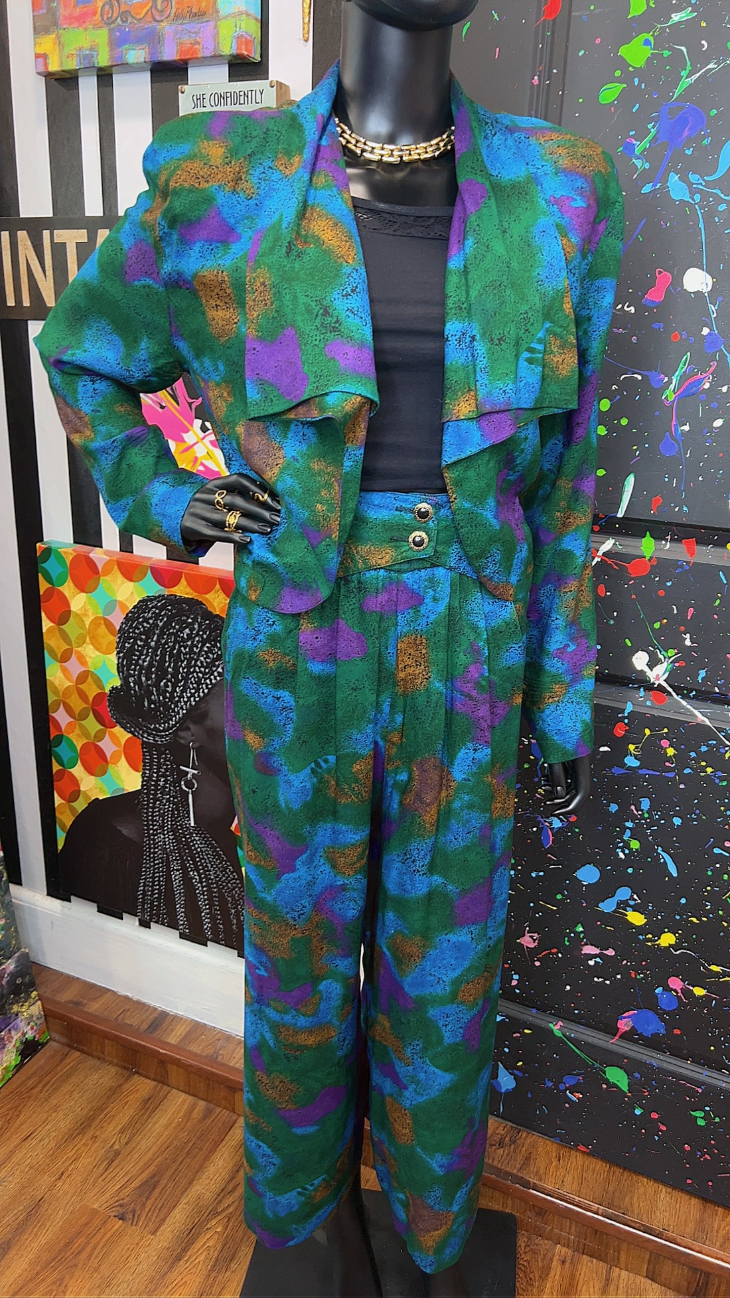 Vintage Abstract Rayon Pants Set (14)