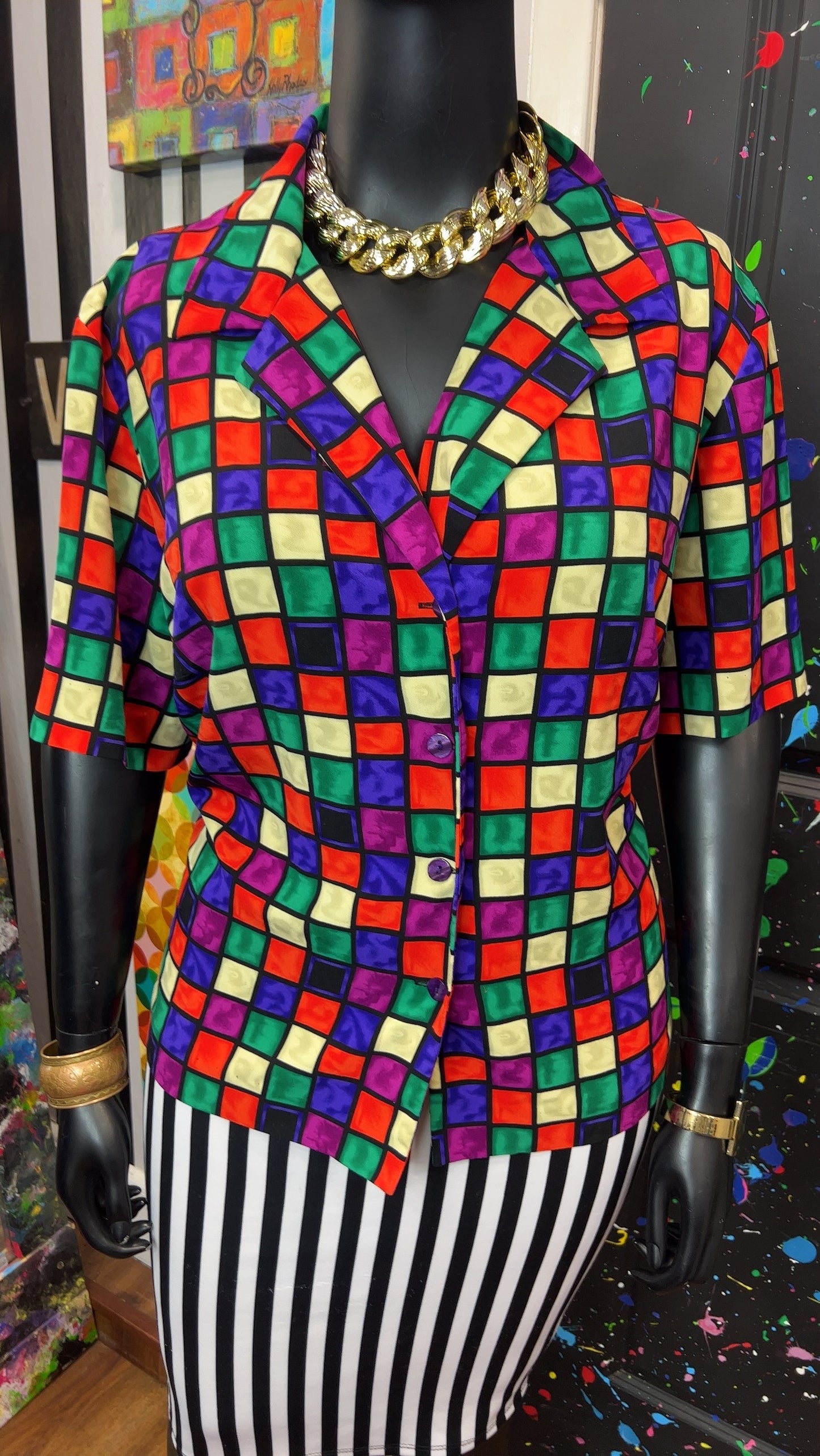 Vintage Abstract Block Blouse (24W)