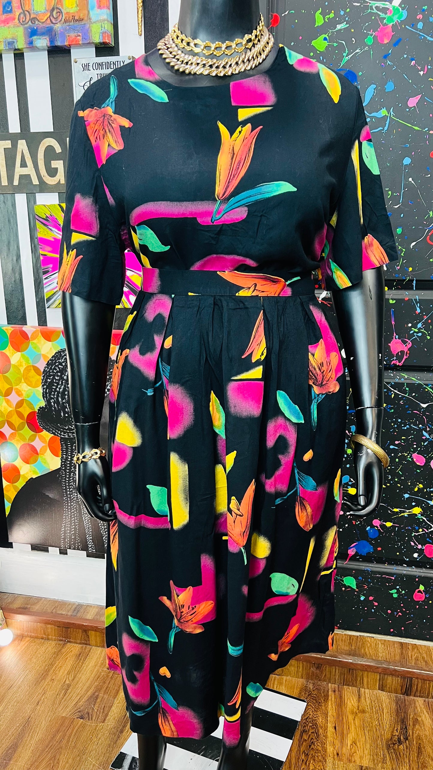 Vintage Rayon Abstract Skirt Set (22)