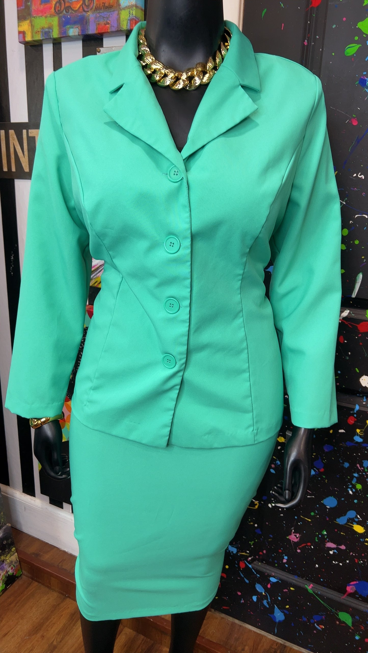 Vintage Teal Skirt & Blazer Suit (20W)