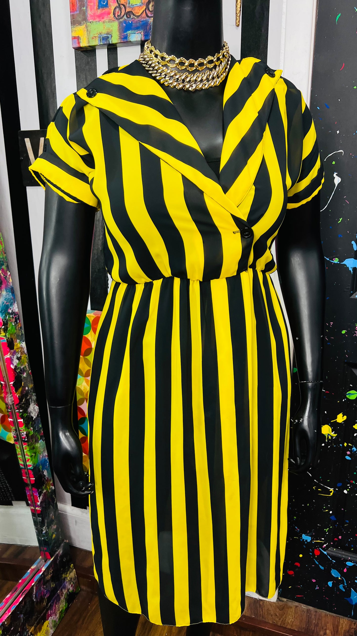 Vintage Black & Yellow Striped Dress (12)