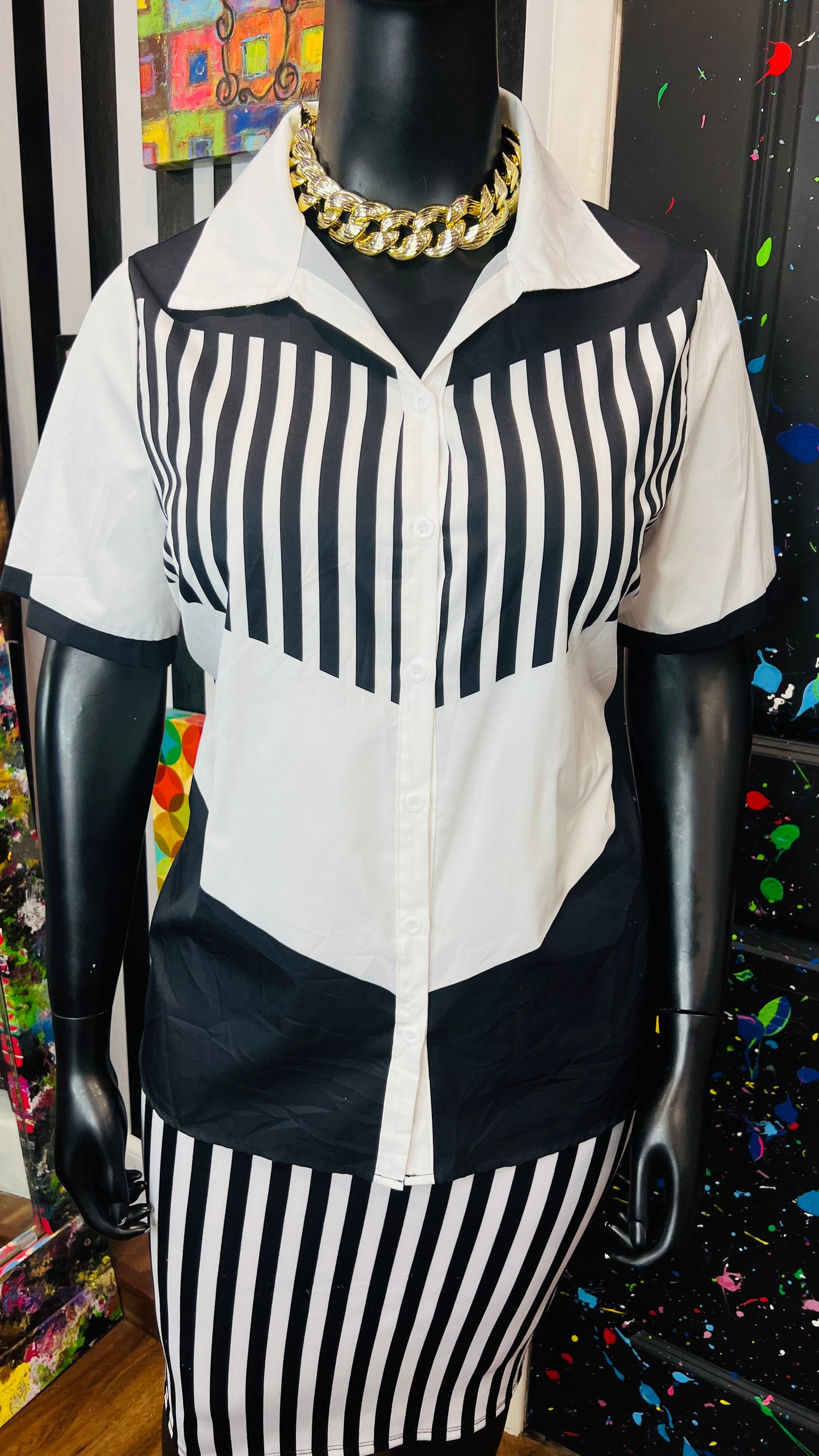 Vintage Inspired Black & White Striped Blouse (18)