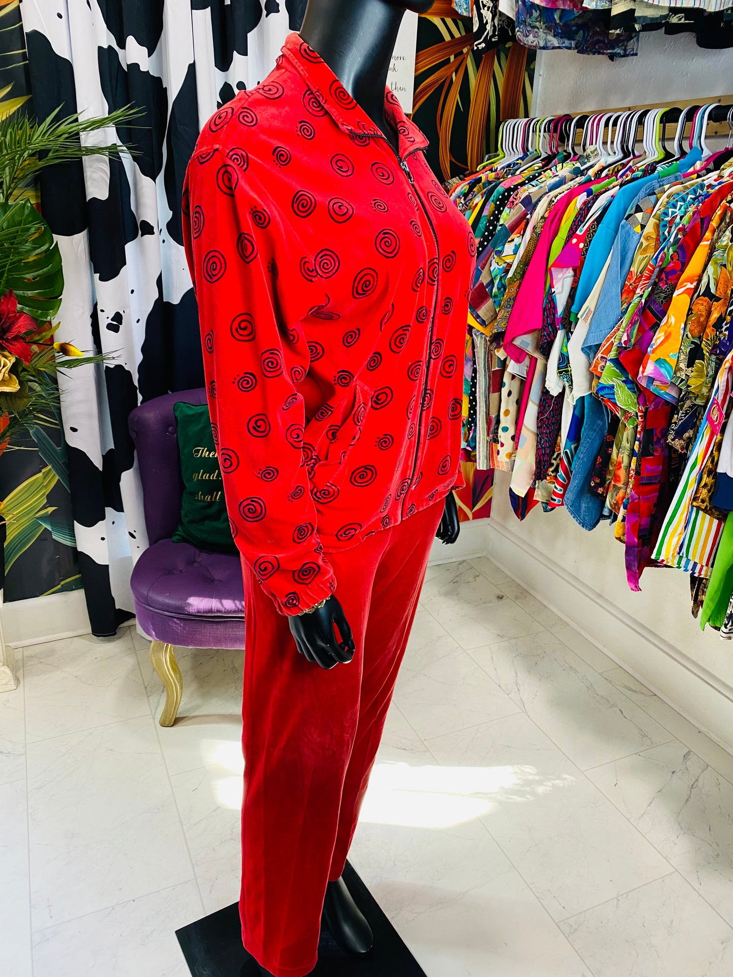 Vintage Red & Black Velour Pants Set