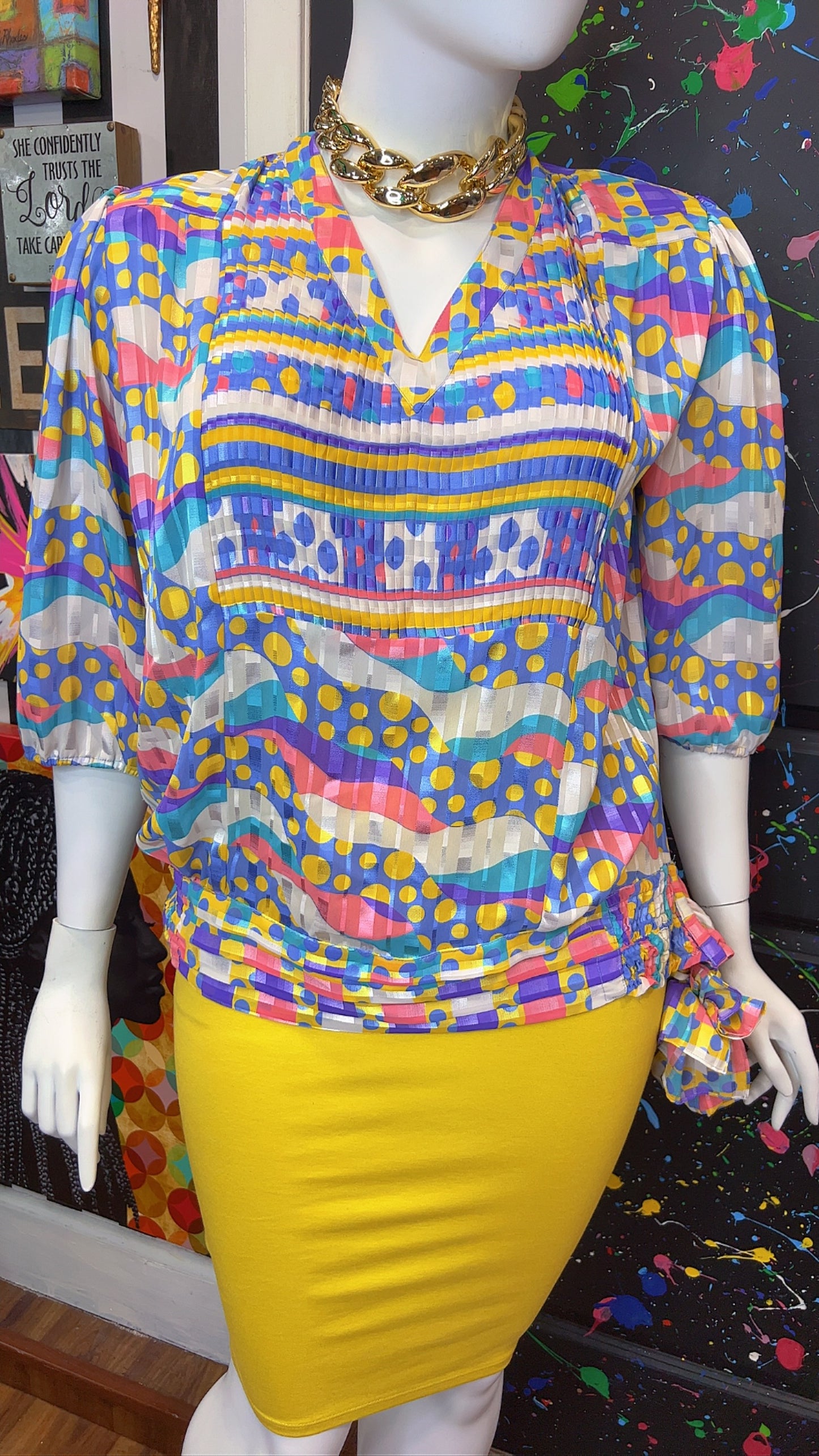 Vintage Pastel Polka Dot & Mix Print Blouse (20)