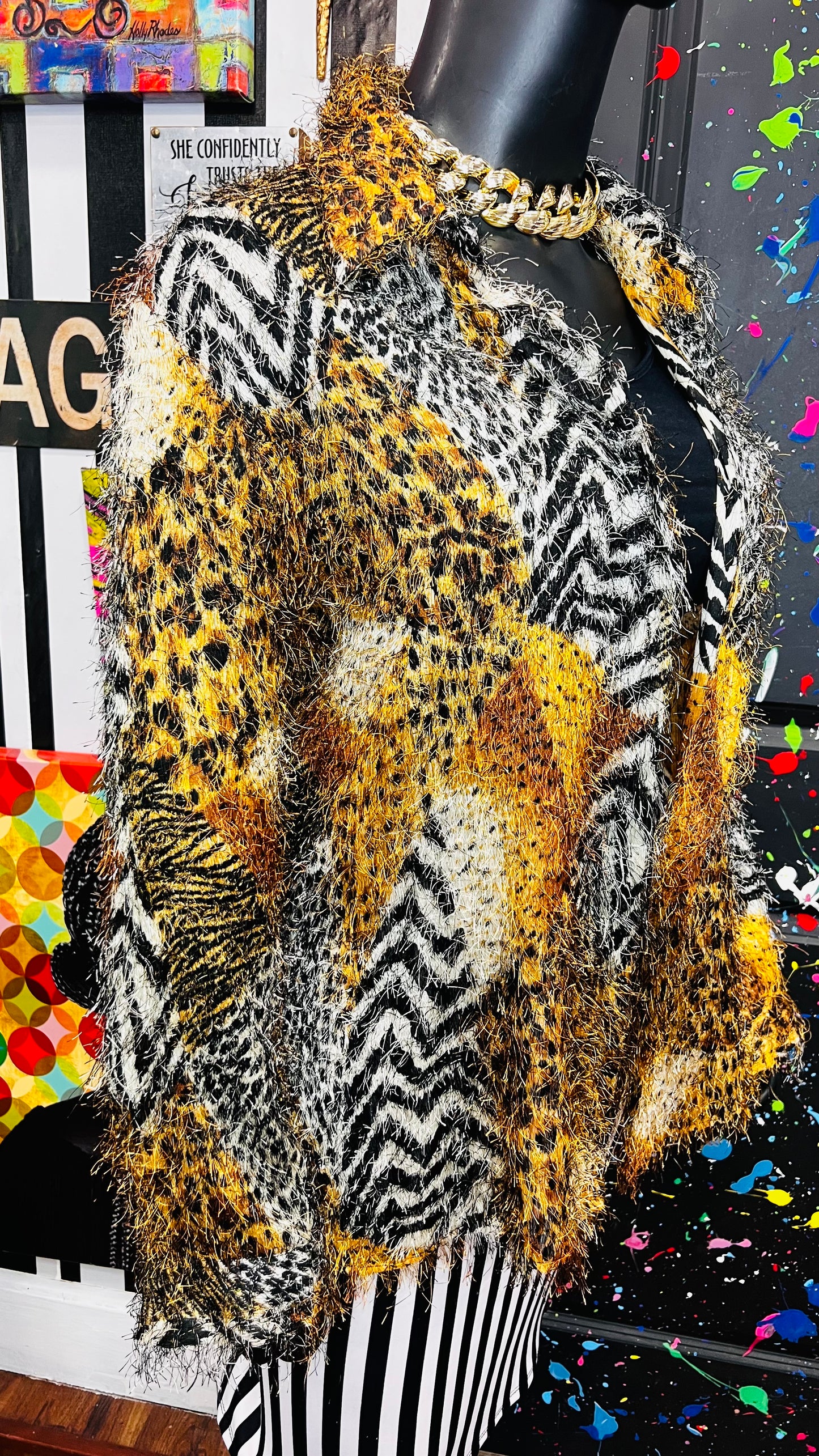 Vintage Animal Print Furry Duster (22W)
