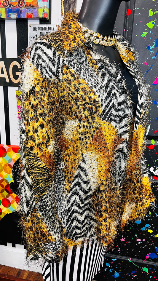 Vintage Animal Print Furry Duster (22W)