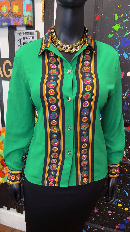 Vintage Polyester Green Blouse (16)