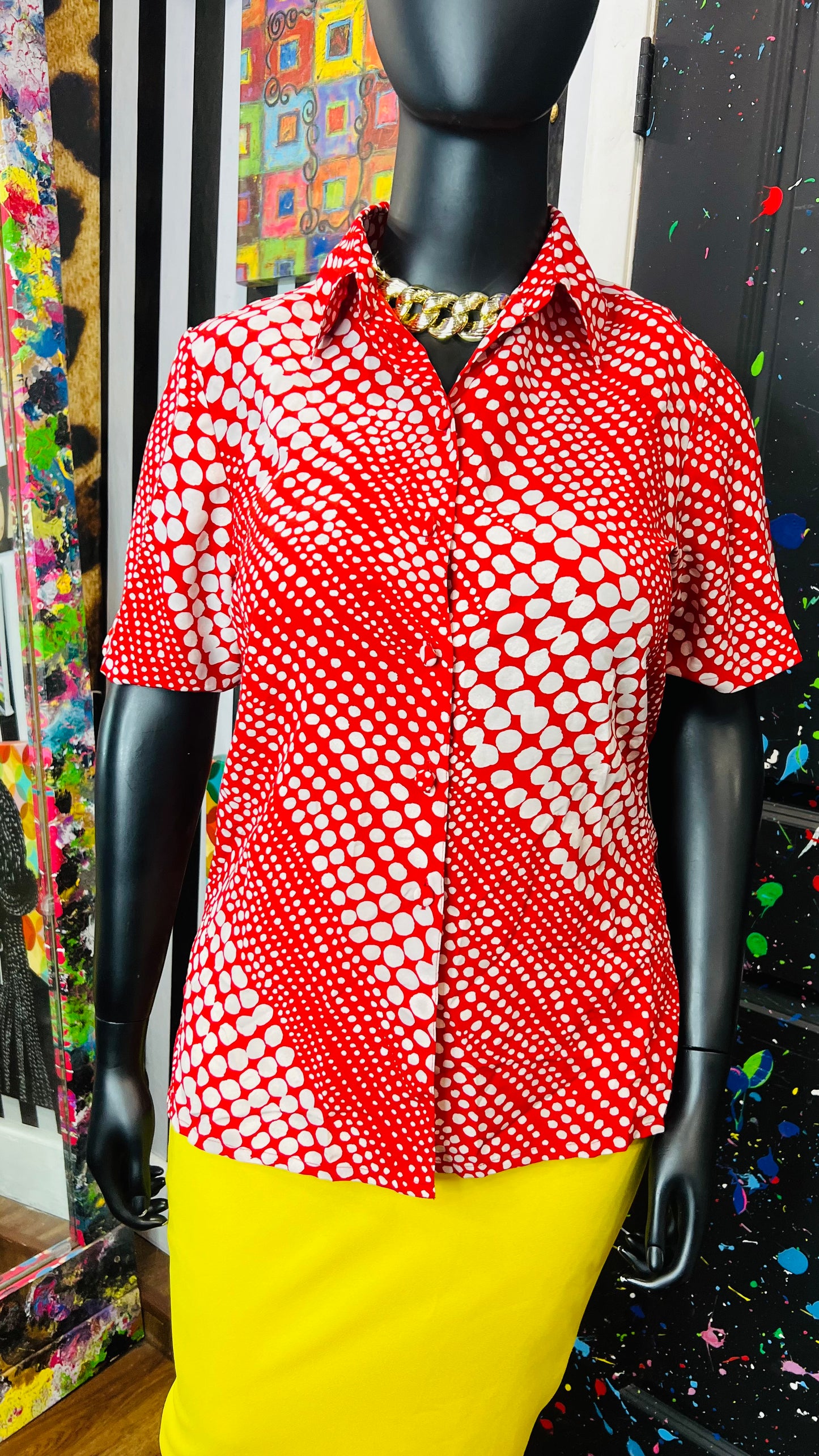 Vintage Red & White Polka Dot Blouse (12)