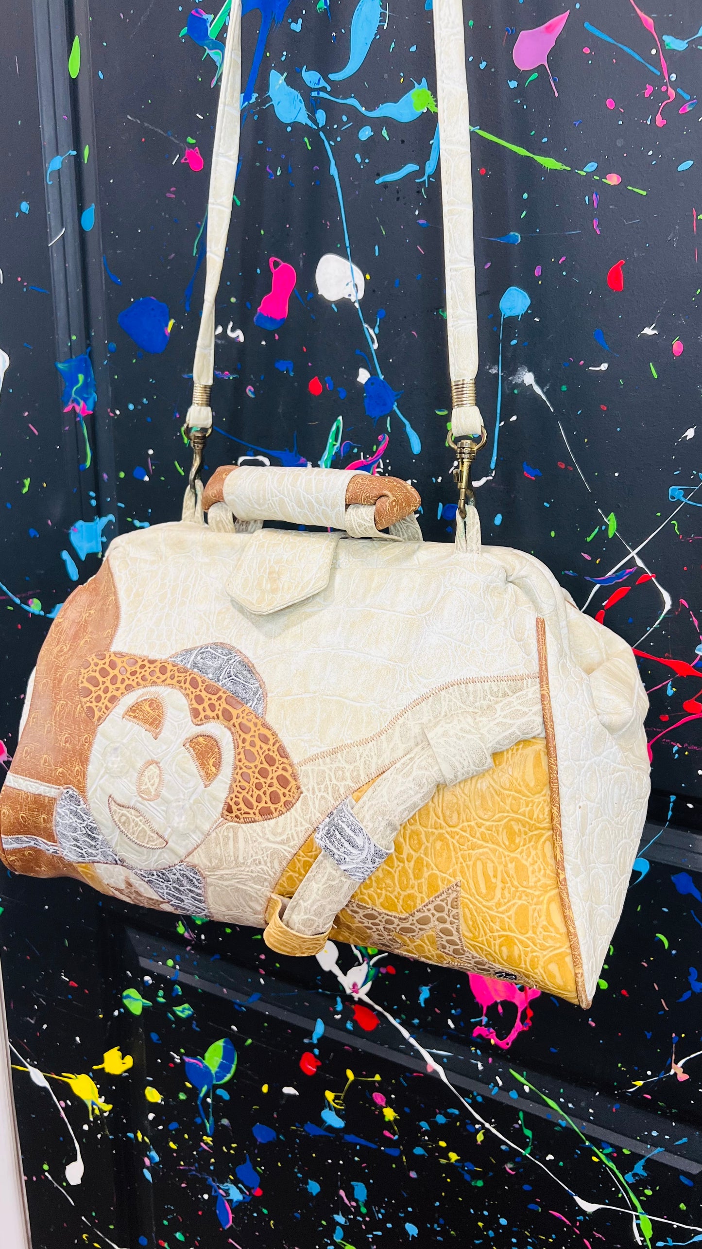 Vintage Cream Tan & Brown Clown Purse