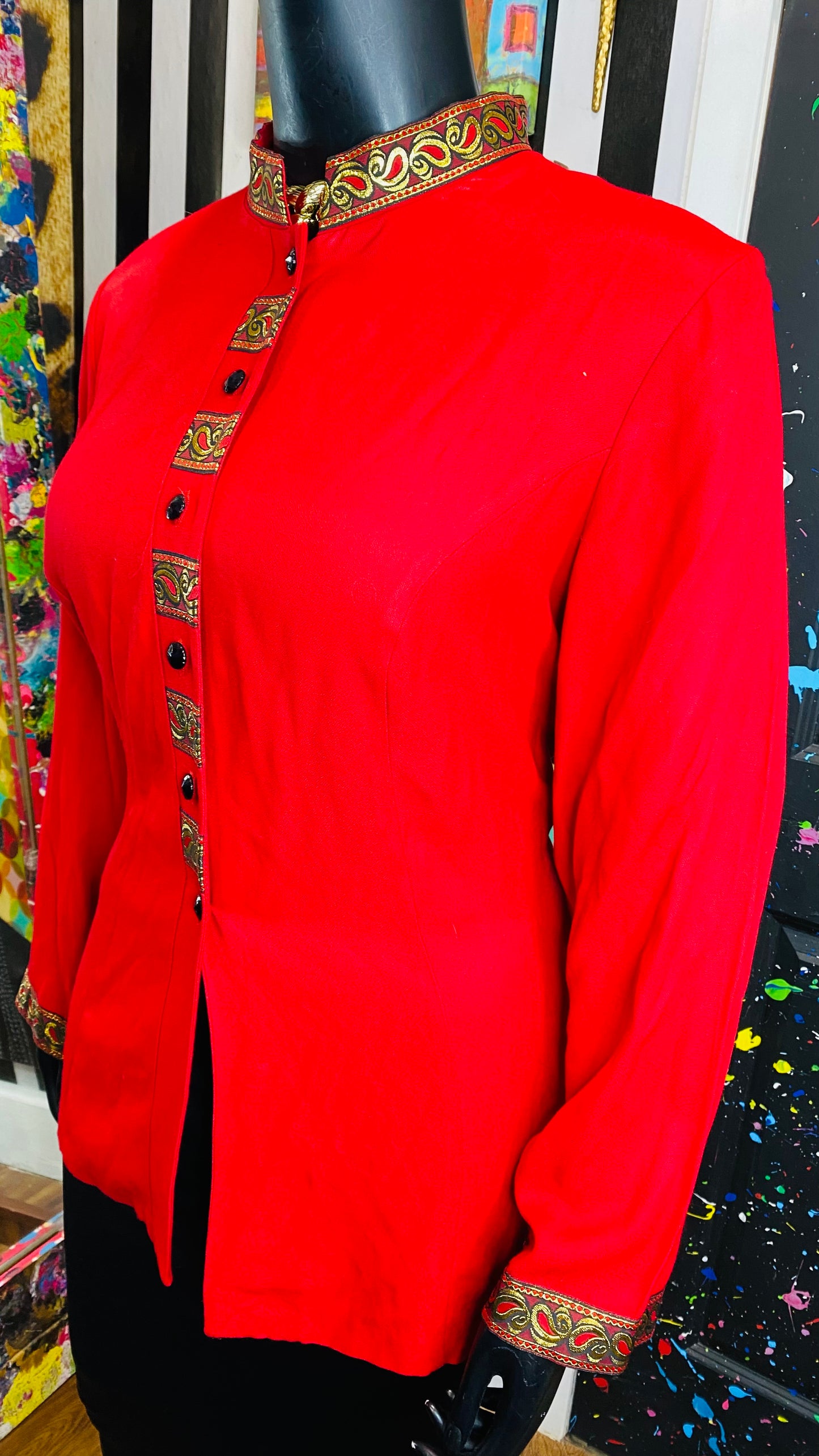 Vintage Red & Gold Long Sleeve Blouse (20)