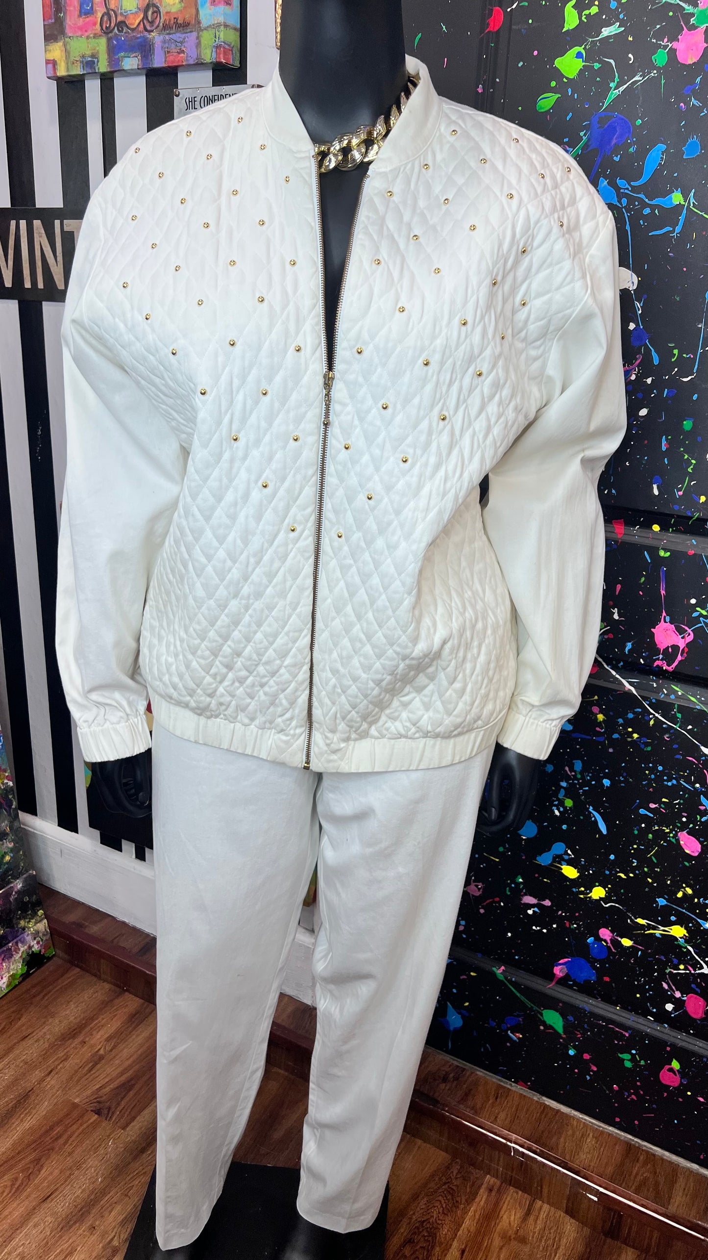 Vintage White & Gold Studds Pants Set (20)