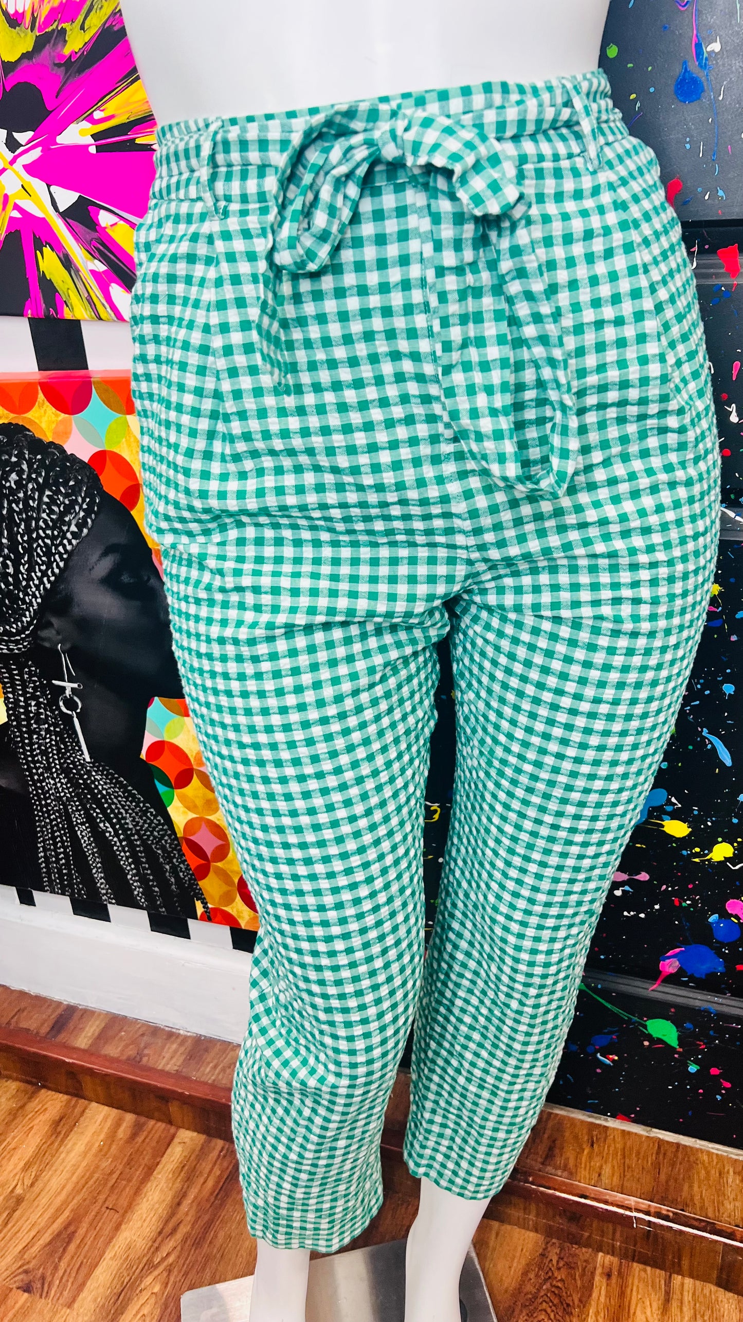New w/ Tags Banana Republic Green Checkered Linen Pants (18)