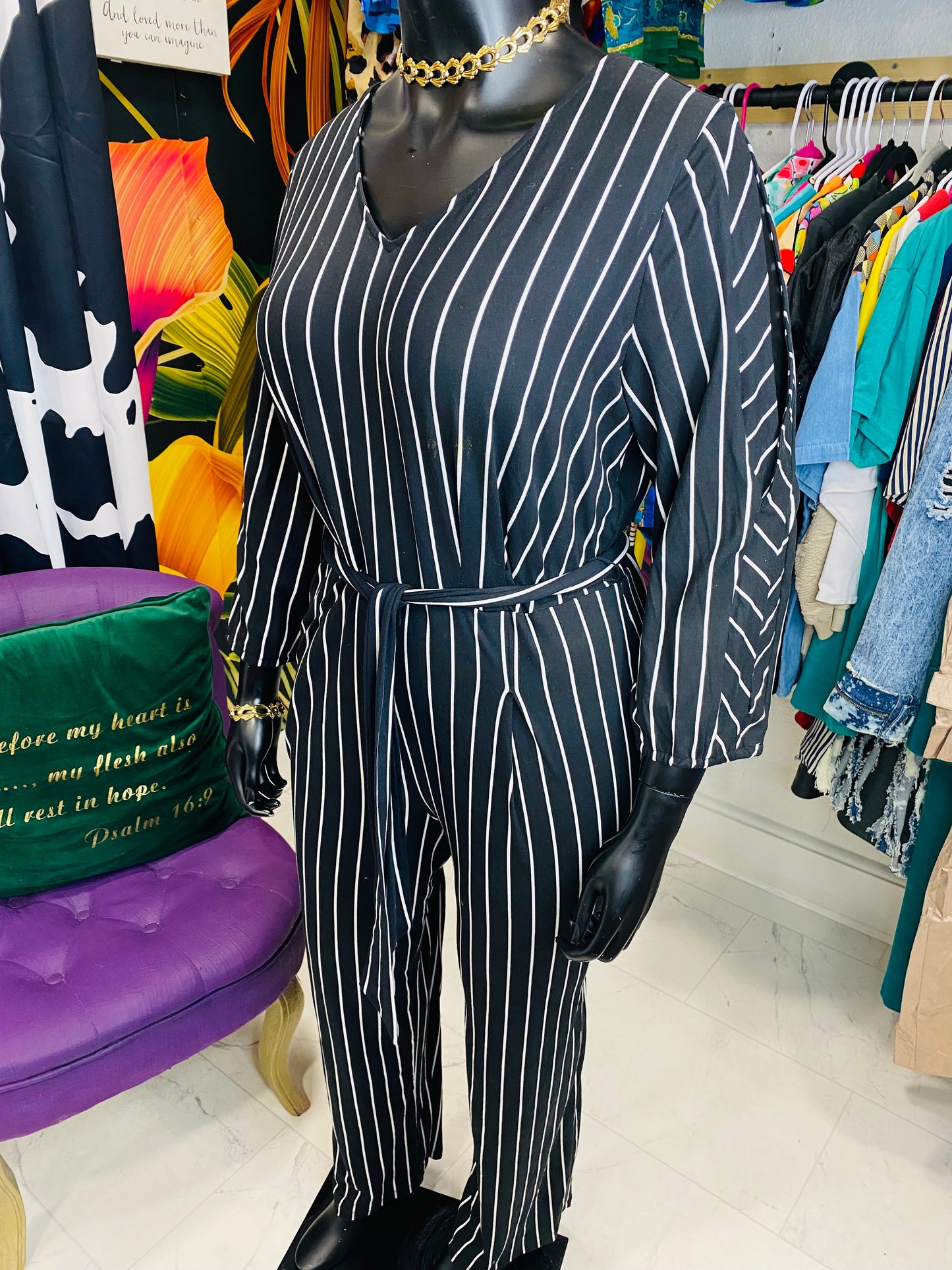 Black & White Striped Jumpsuit