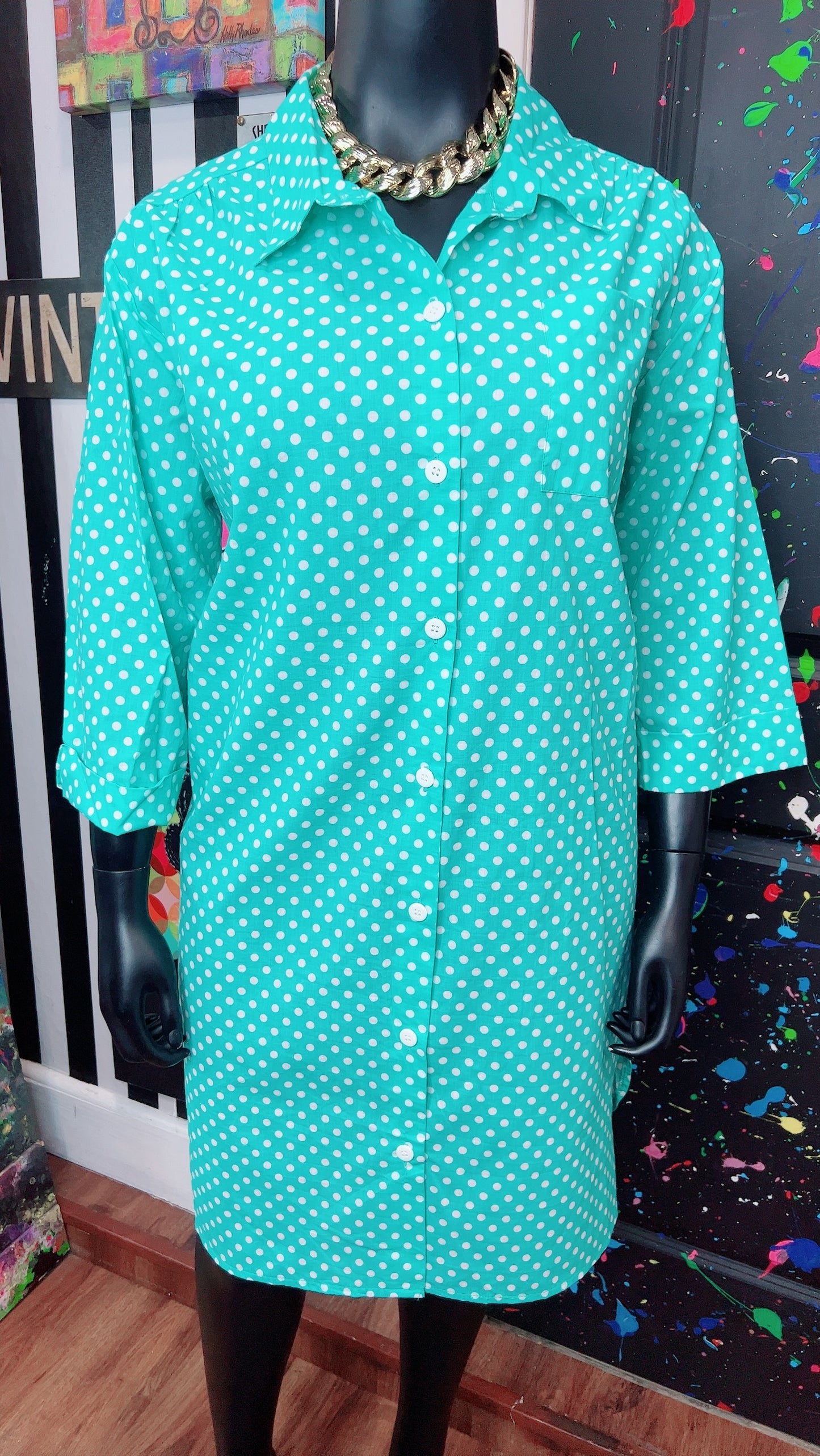 Vintage Blue & White Polka Dot Dress (16)