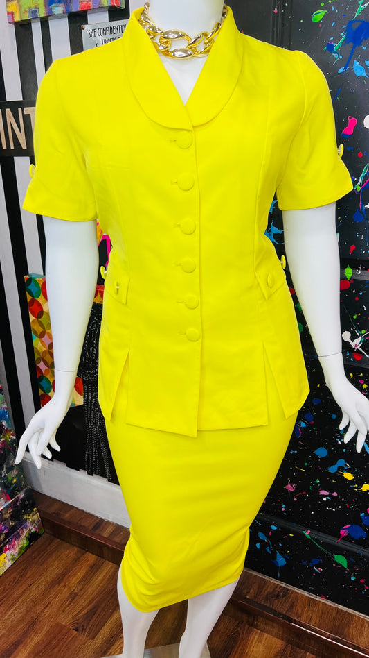 Vintage Yellow Skirt Suit (16W)