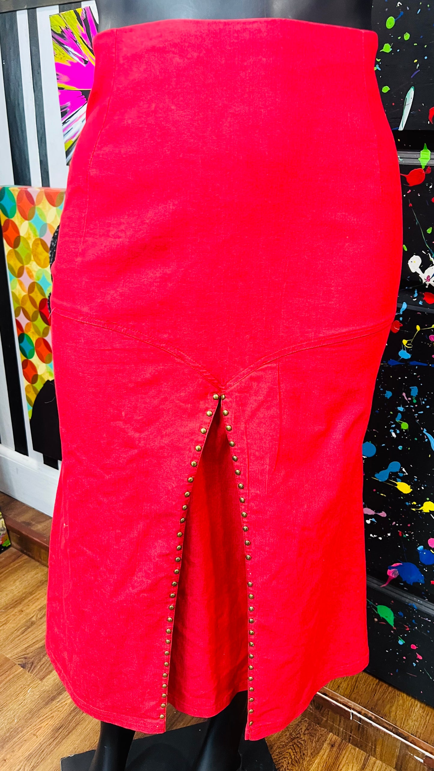 Vintage Y2K Red Denim & Studded Skirt (16W)