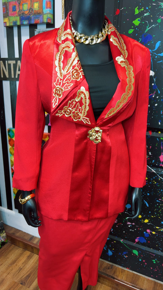 Vintage Red & Gold  Skirt Suit (20)