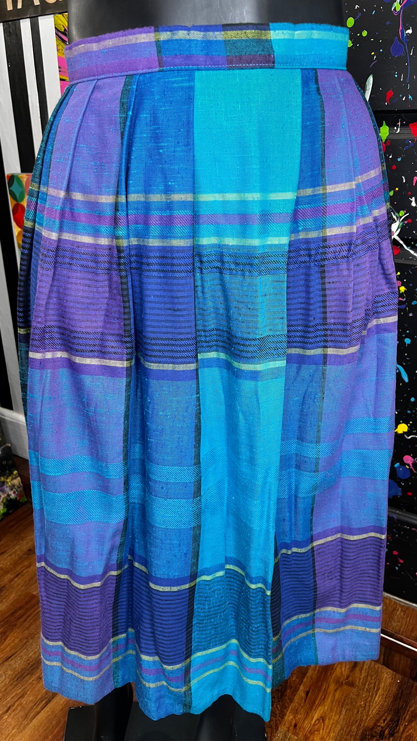 Vintage Blue & Purple Pleated Plaid Skirt - Dead Stock (16)
