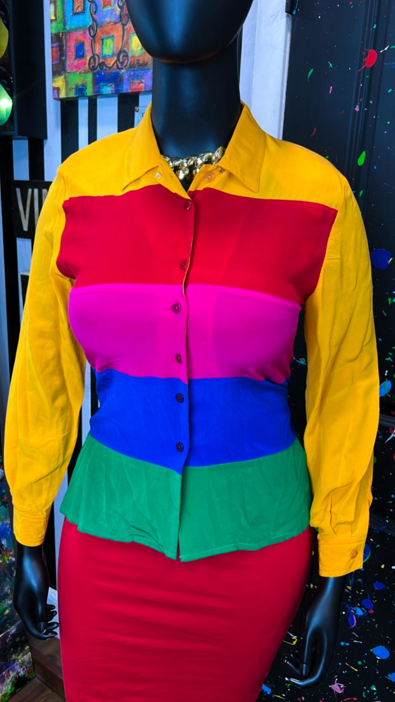 Vintage 100% Silk Rainbow Blouse (12)