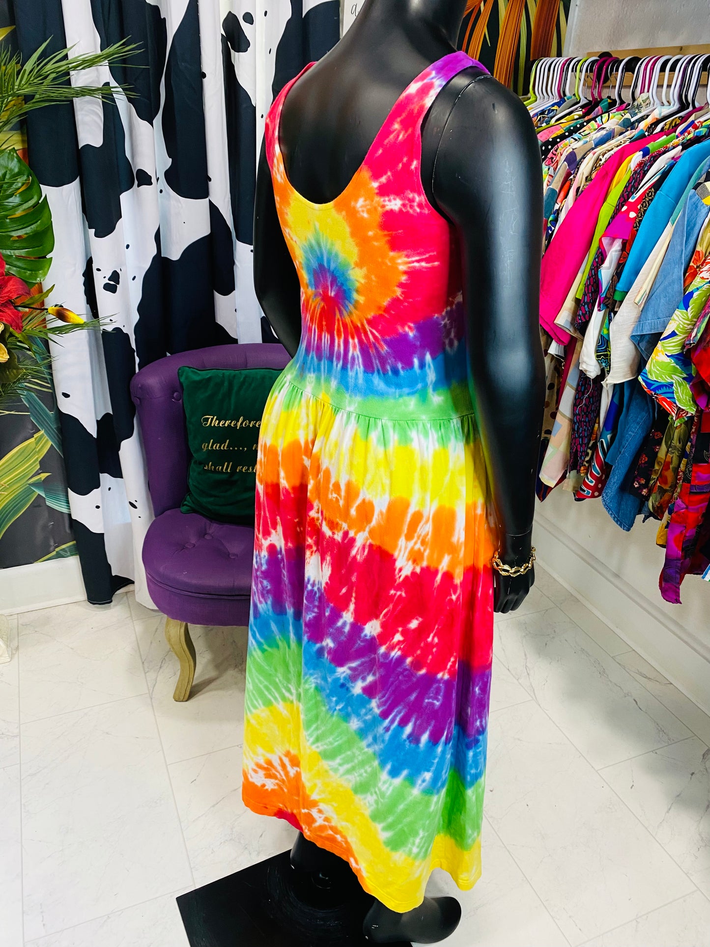 Vintage Sleeveless Tie-Dyed Dress