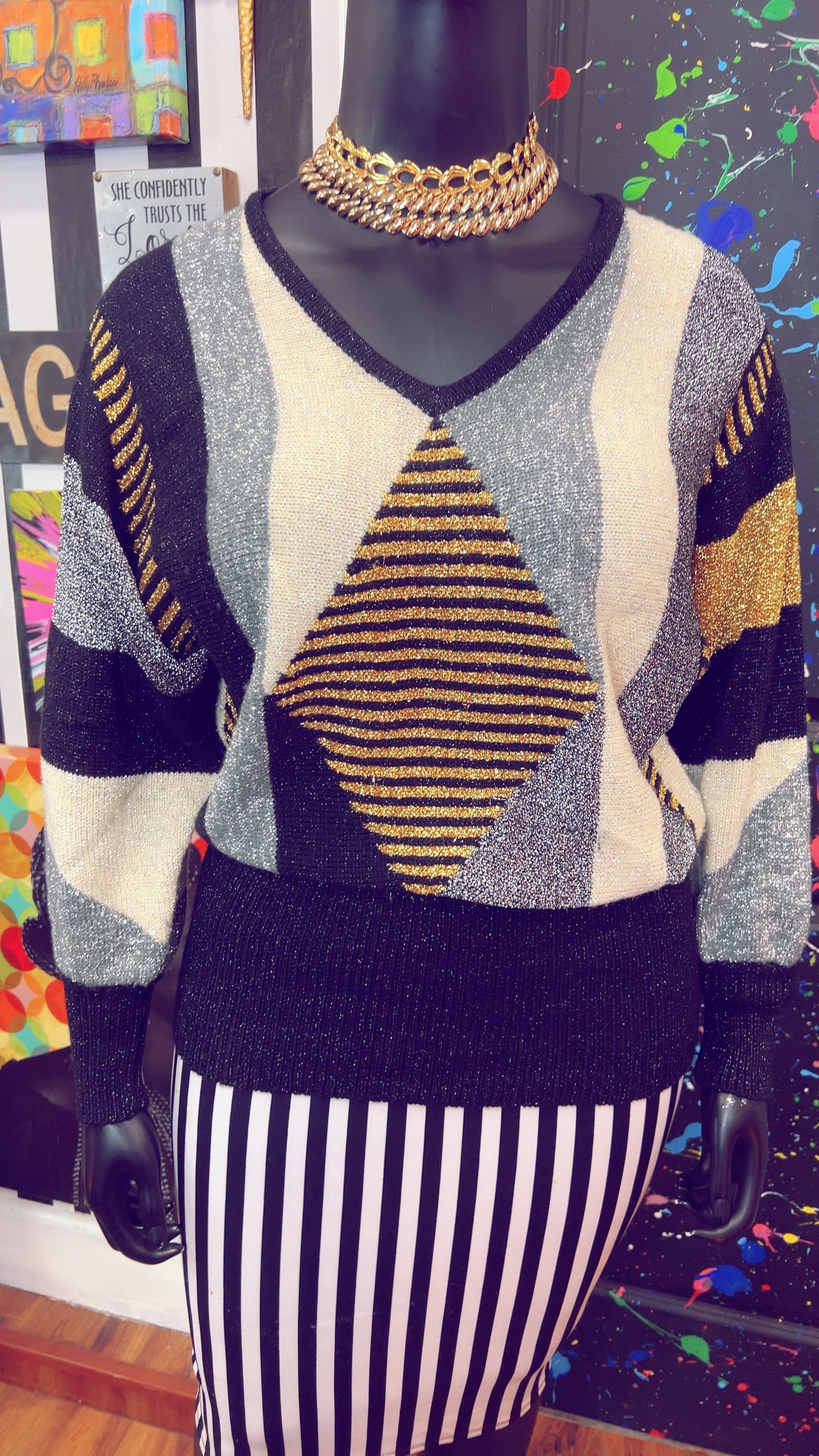 Vintage IB Diffusion Gold & Black Sweater (18)