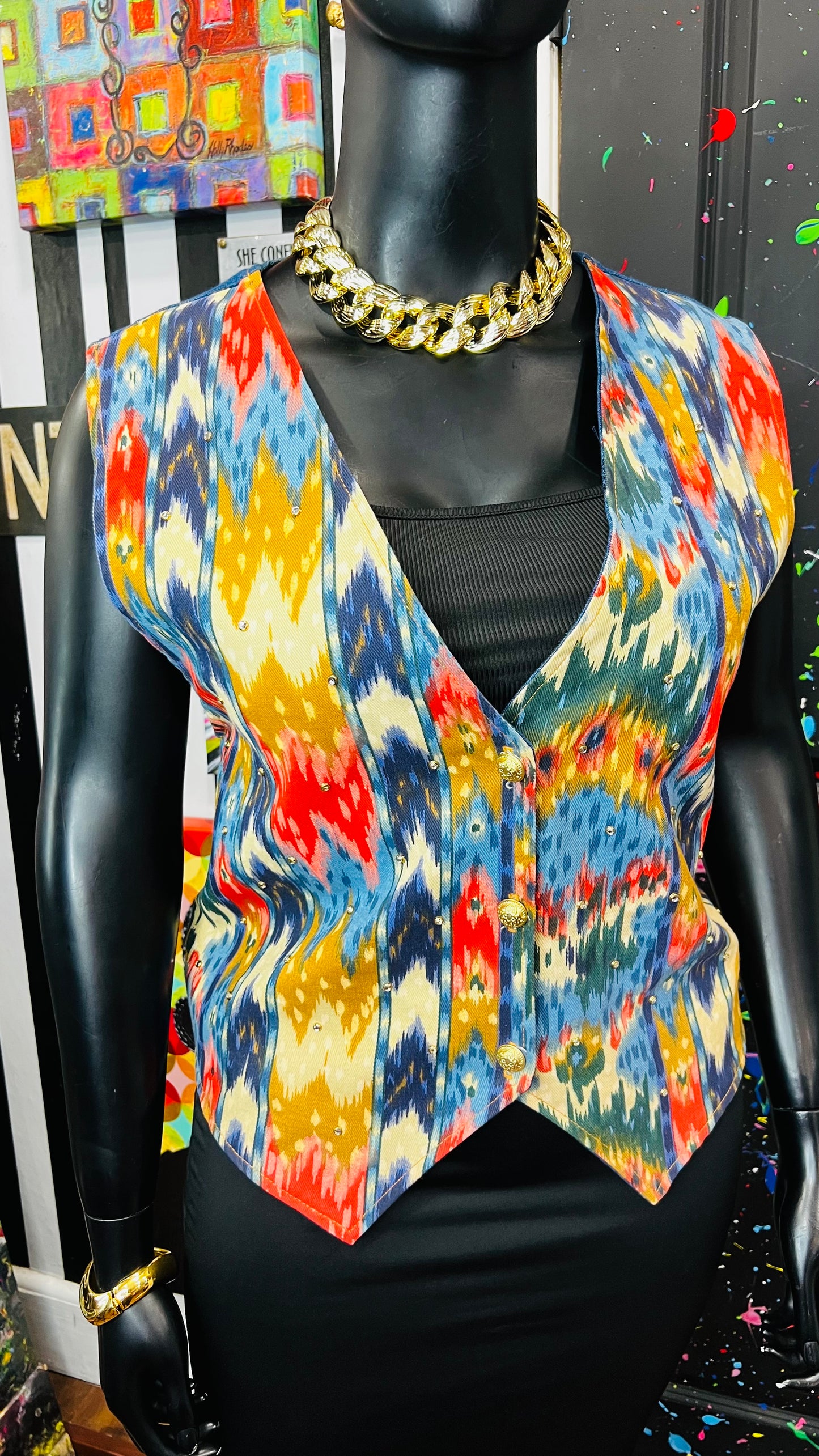 Vintage Abstract Jeweled Denim Vest (14)