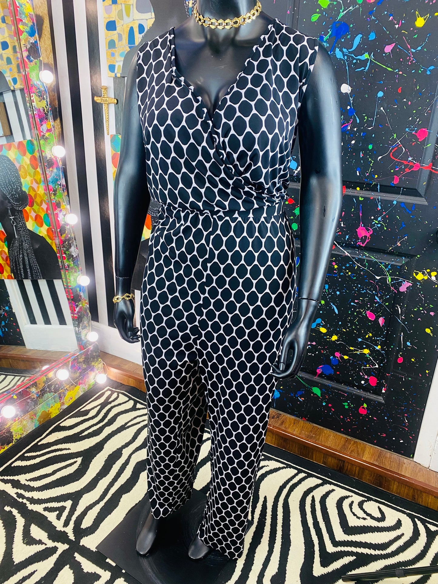 Vintage B&W Polkadot Jumpsuit