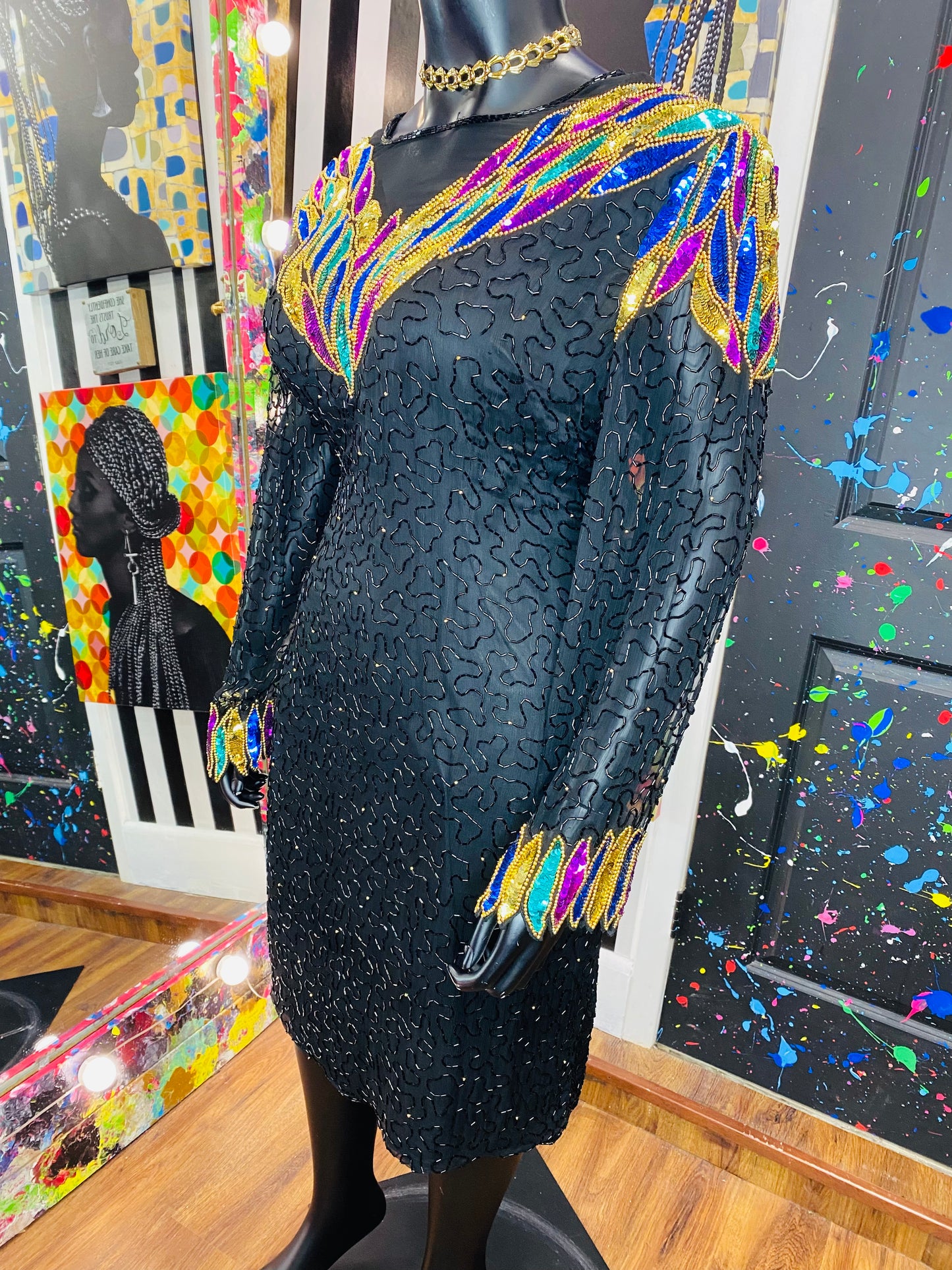 Vintage Black Sequin Dress