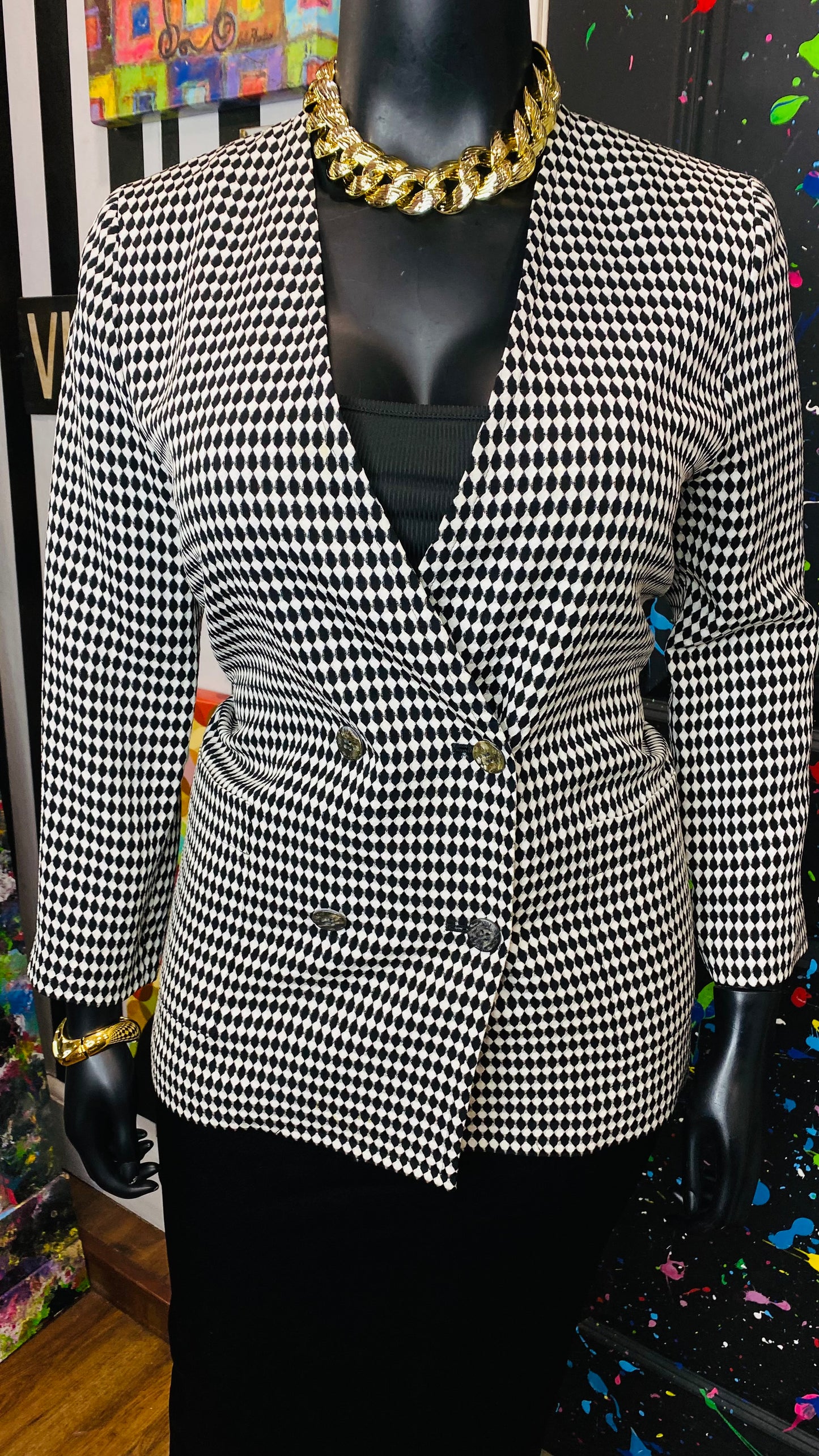 Vintage Black & White Double Breasted Blazer (12/14)