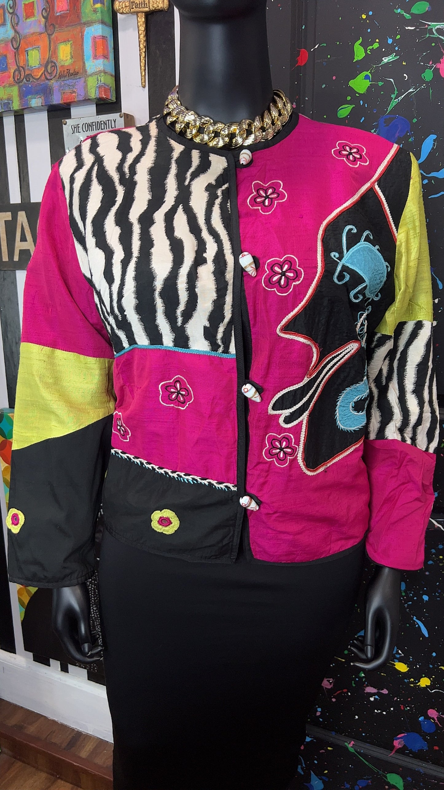 Vintage Mix Print Cropped Blazer (20)