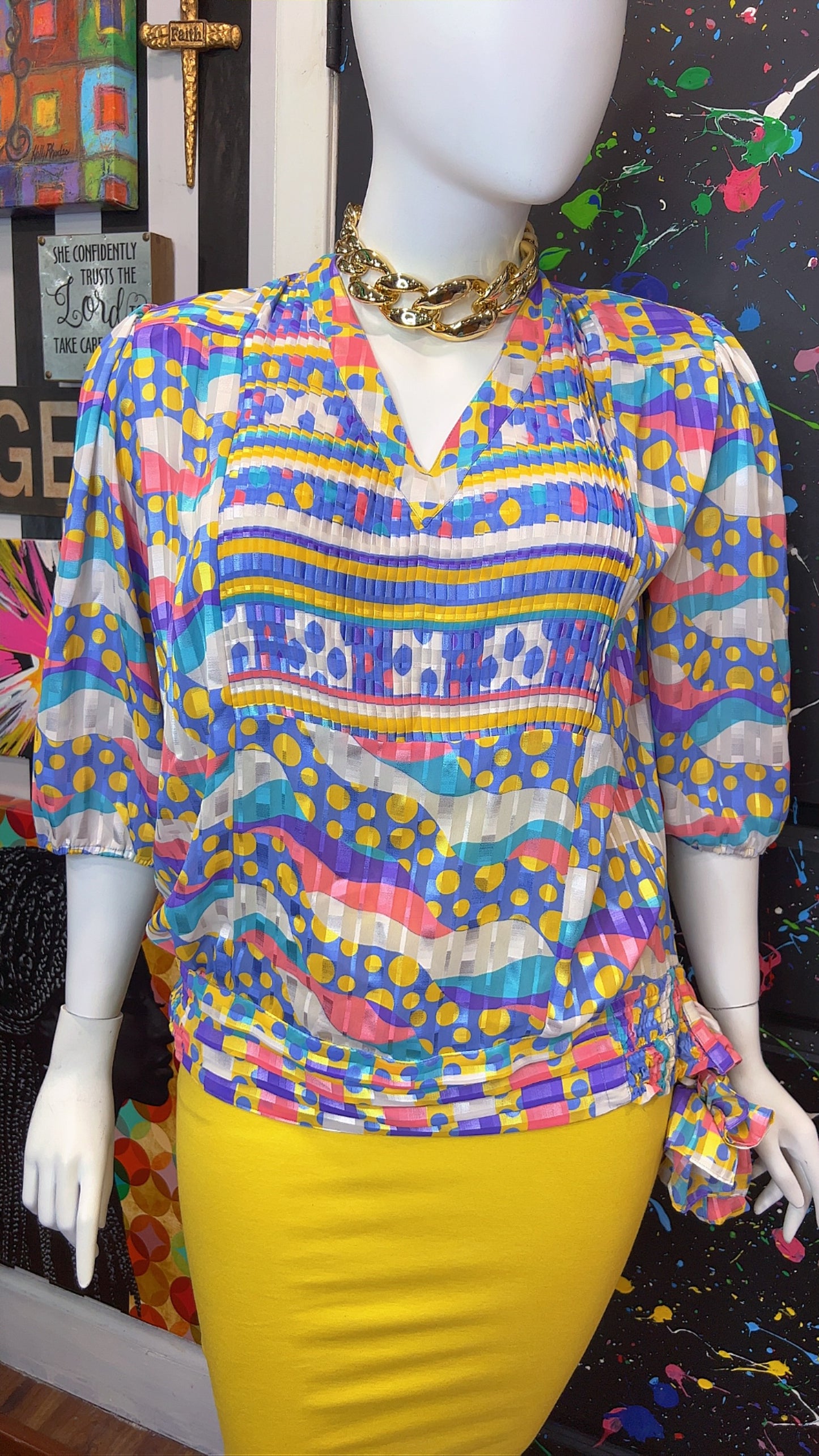 Vintage Pastel Polka Dot & Mix Print Blouse (20)