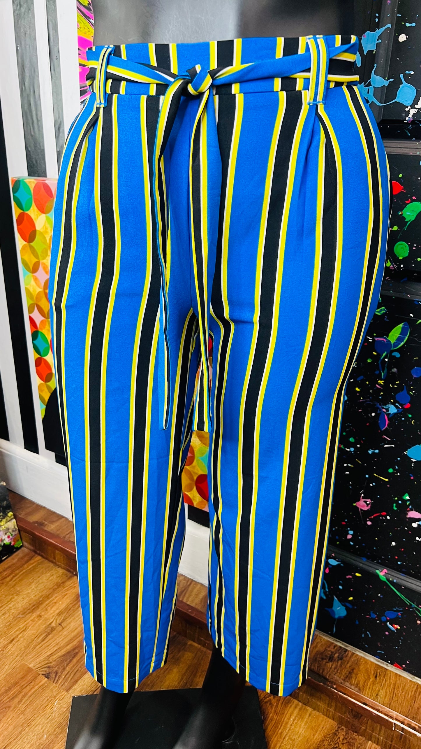 Ashley Stewart New w/ Tags Yellow Black & White Striped Capris (14/16)
