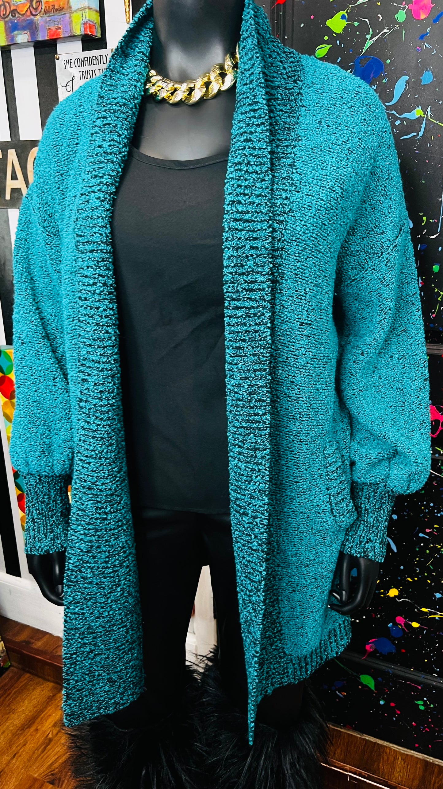 Vintage Comfy Cardigan - Teal (OS)