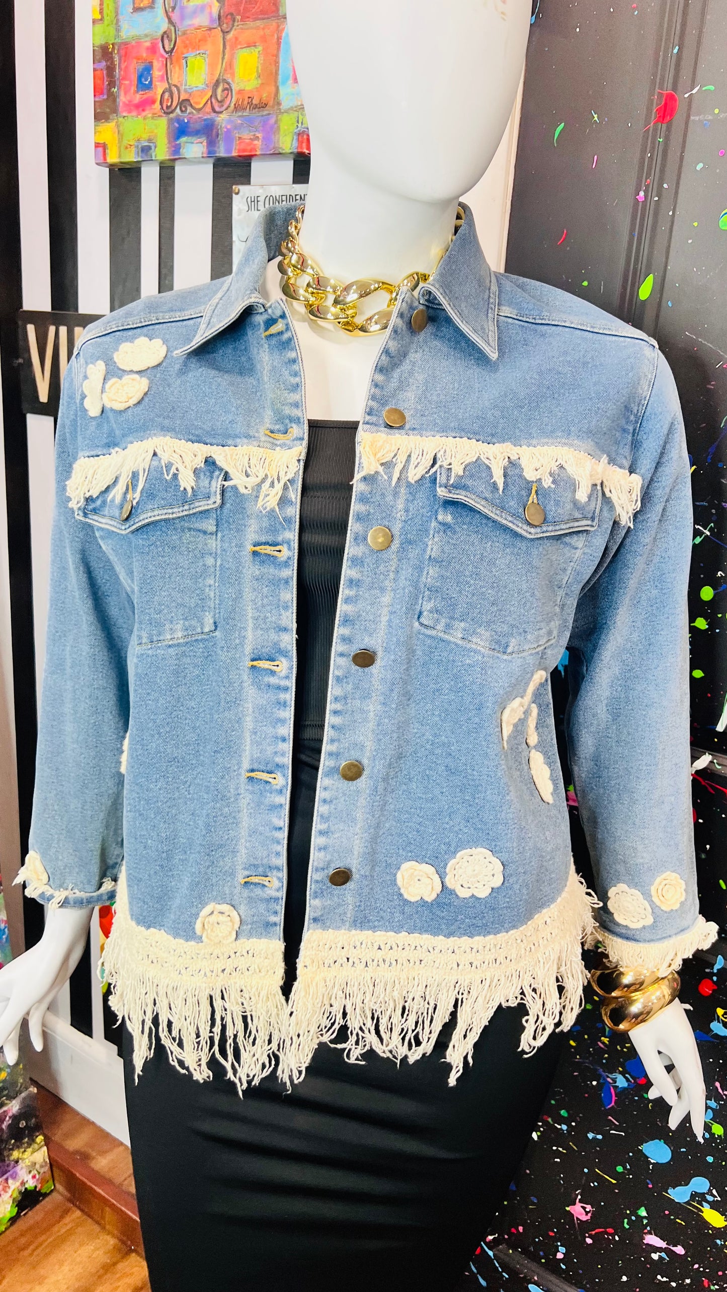 Vintage Carole Little Denim Jacket with Fringe (14)