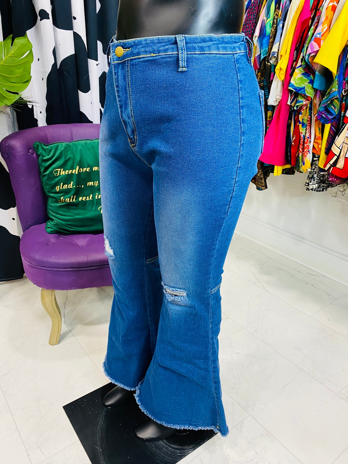 Distressed Bell Leg Jeans