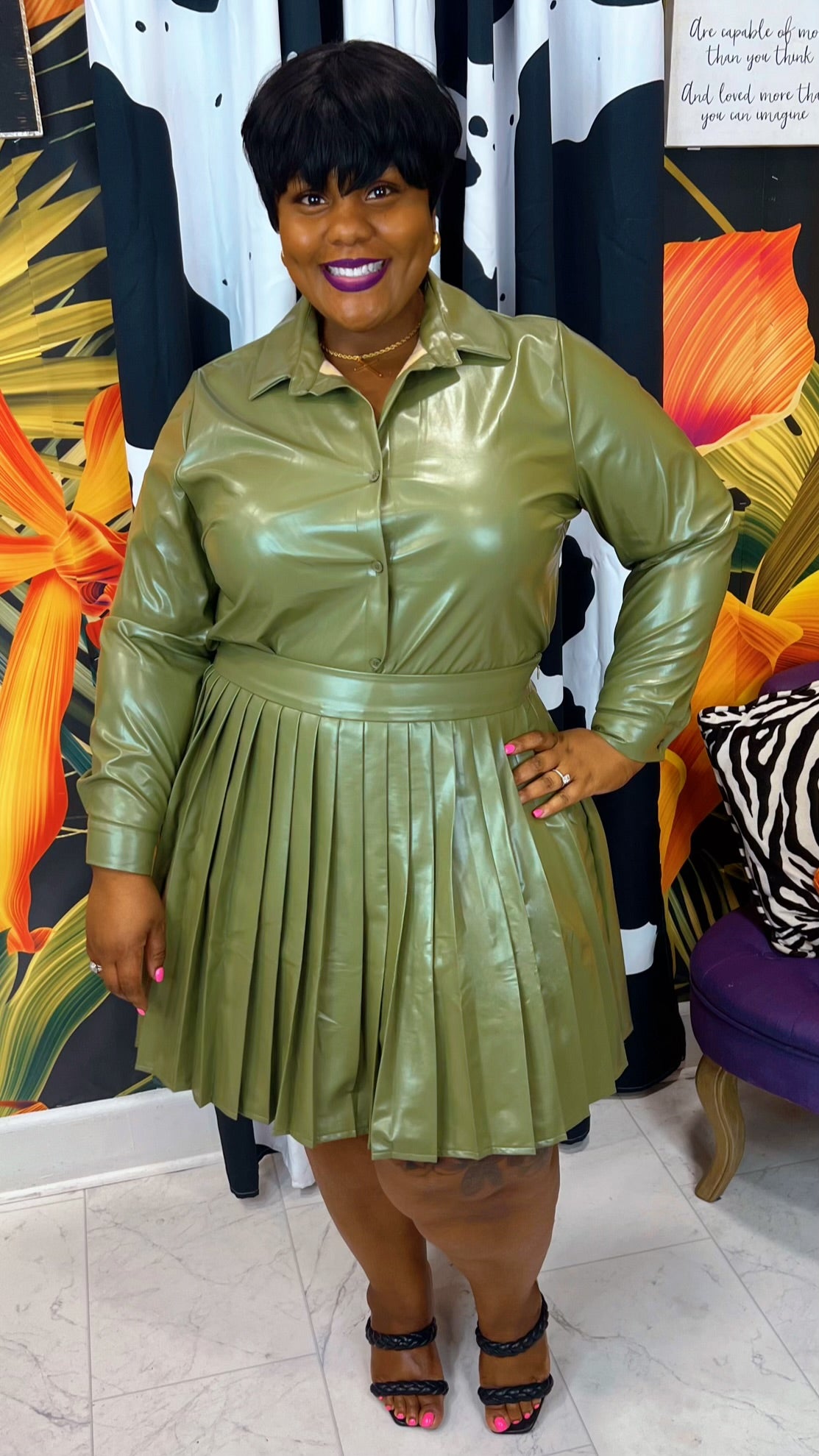 Plus Size Vintage Inspired Faux Leather Skirt Set – Bomb Plus Vintage