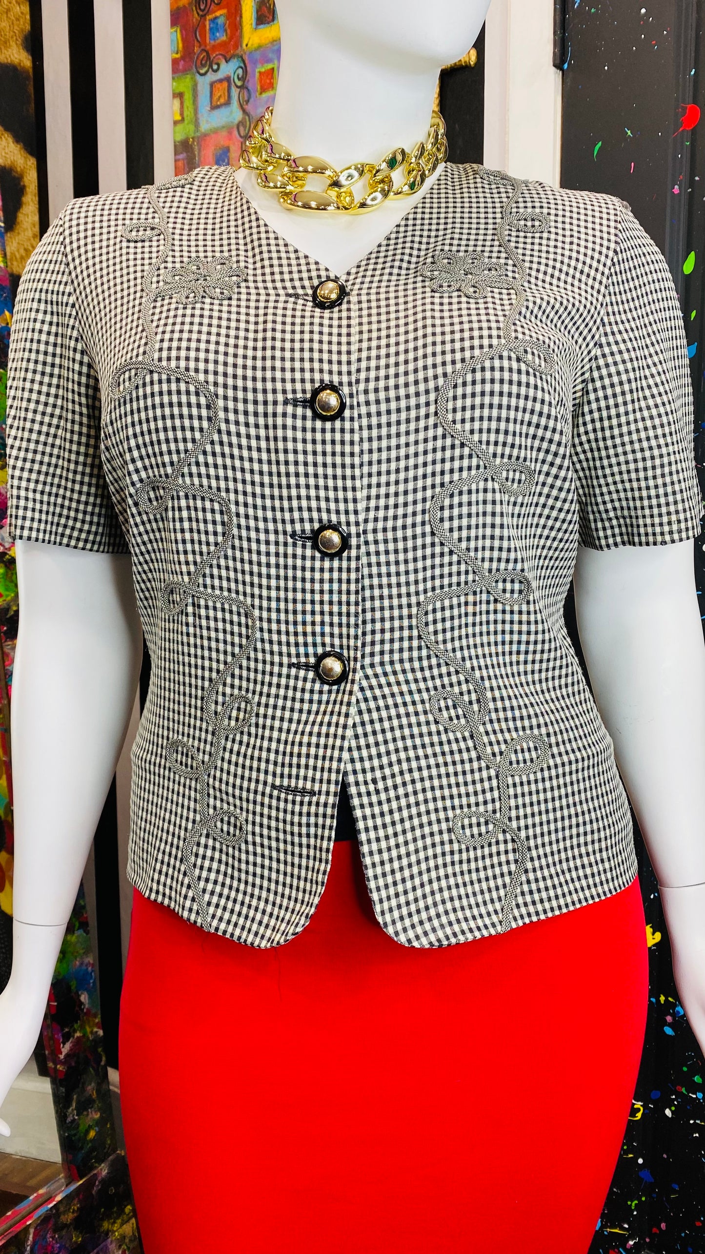 Vintage Black & White Checkered Blouse (16W)