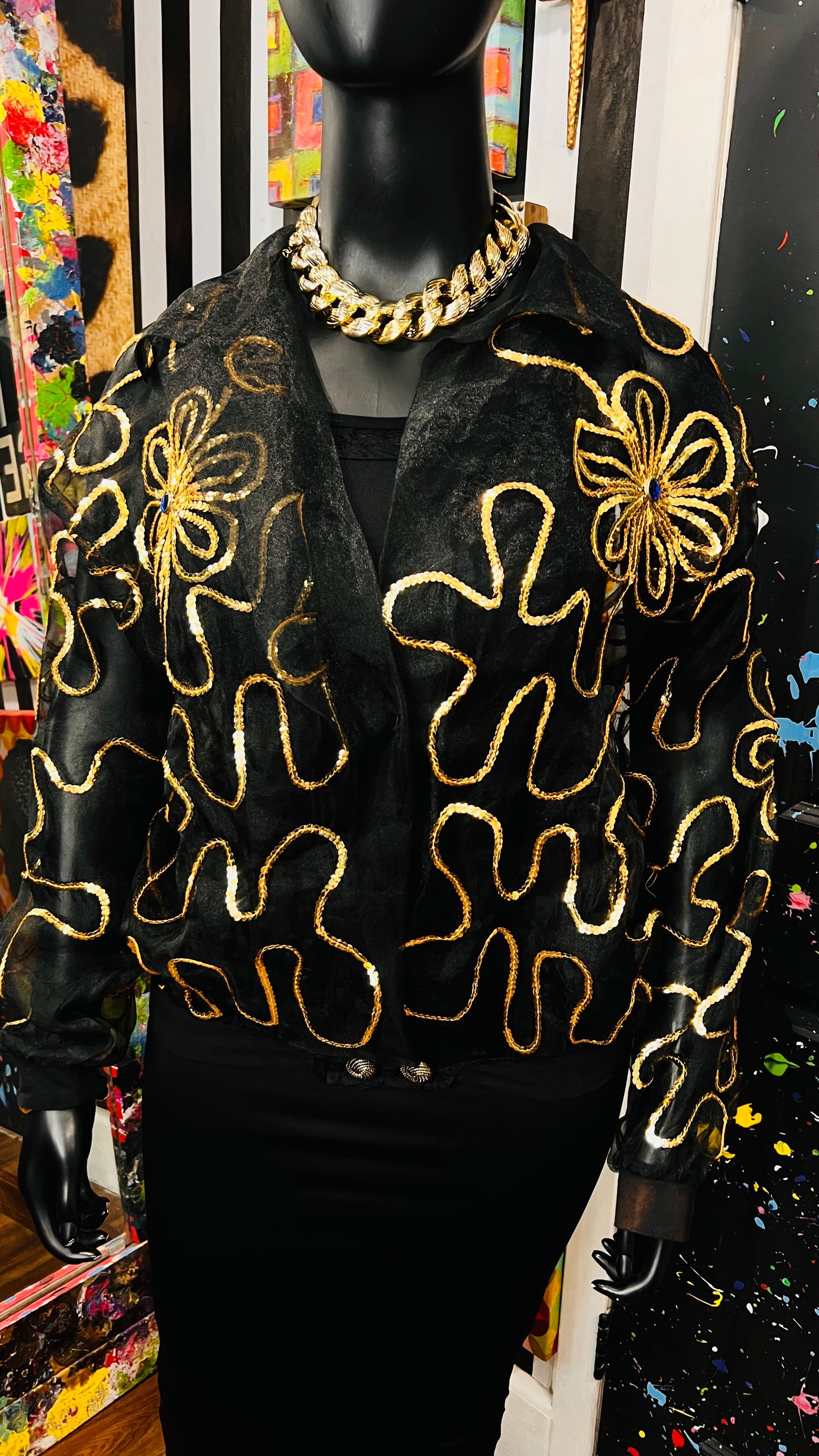 Vintage Sheer Black Jeweled Embroidered Top (22/24)