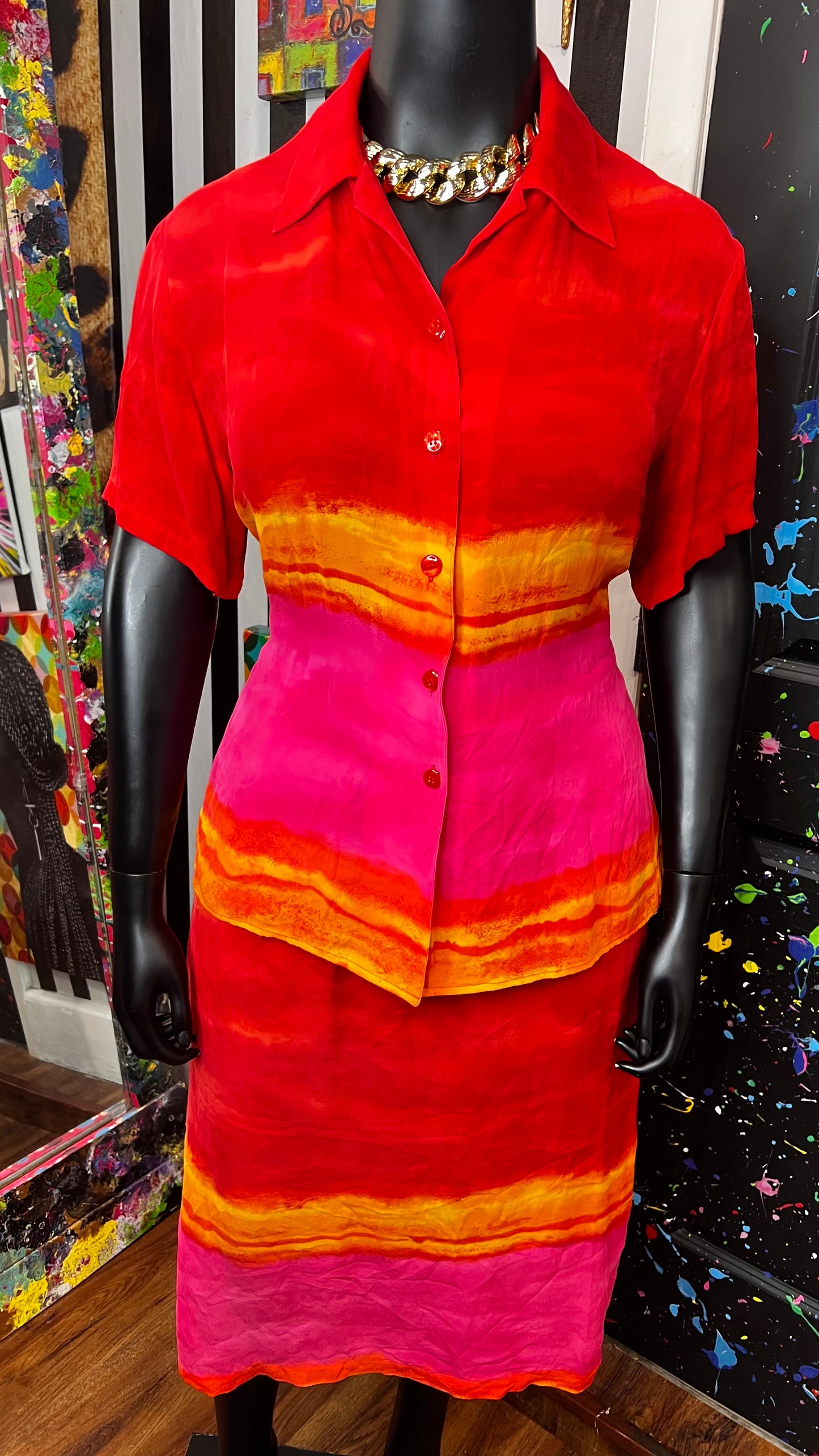 Vintage Diane Gilman Ombrè 100% Silk Skirt Set (16)