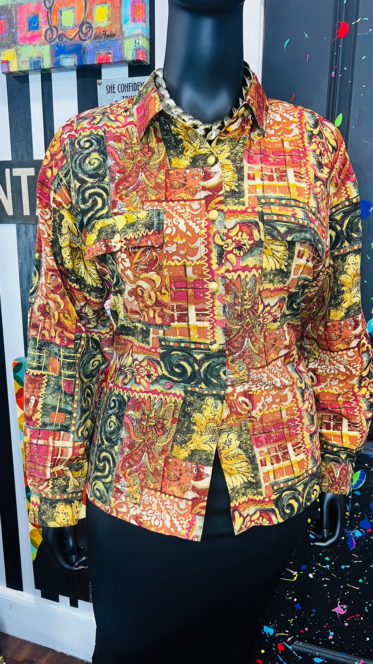 Vintage 100% Silk Abstract Blouse (14)