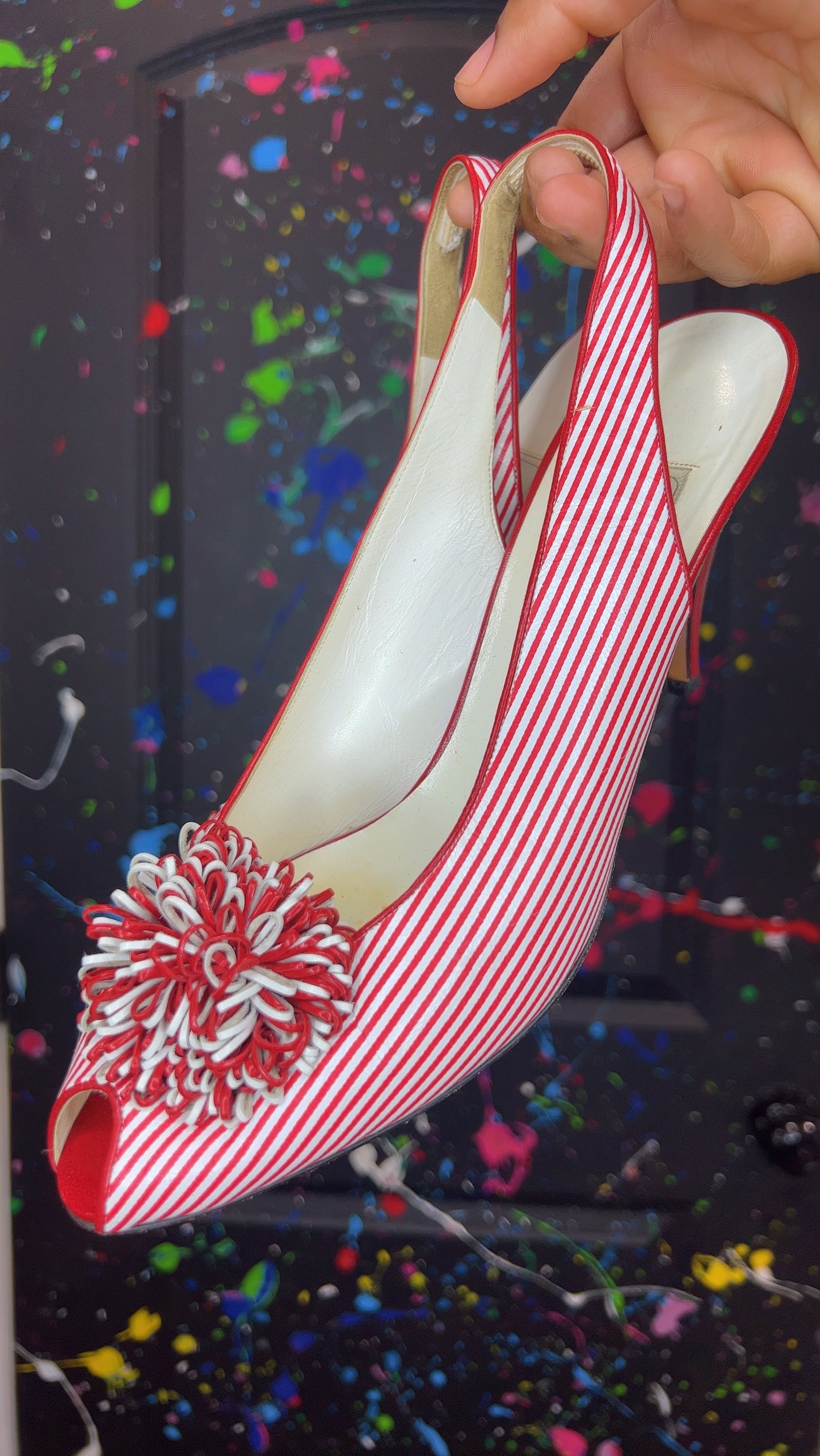 Vintage Red & White Striped Heels (10)