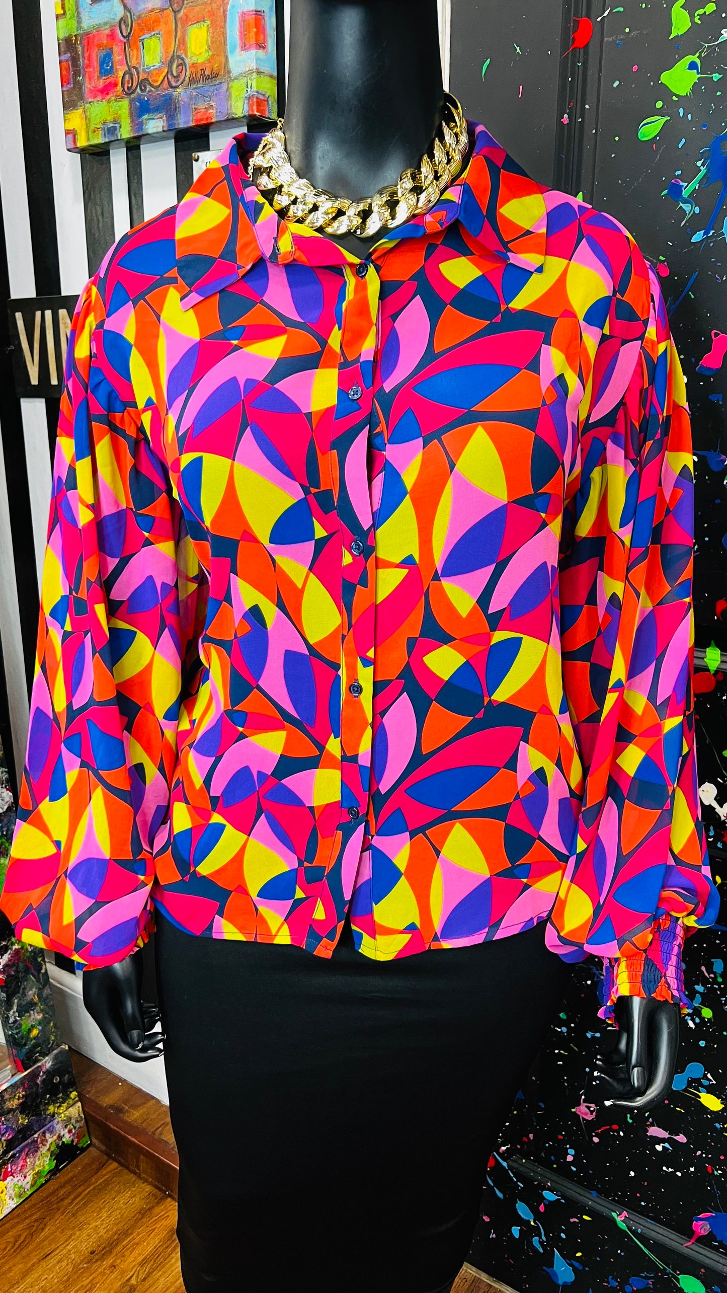 Colorful Balloon Sleeve Blouse (22)