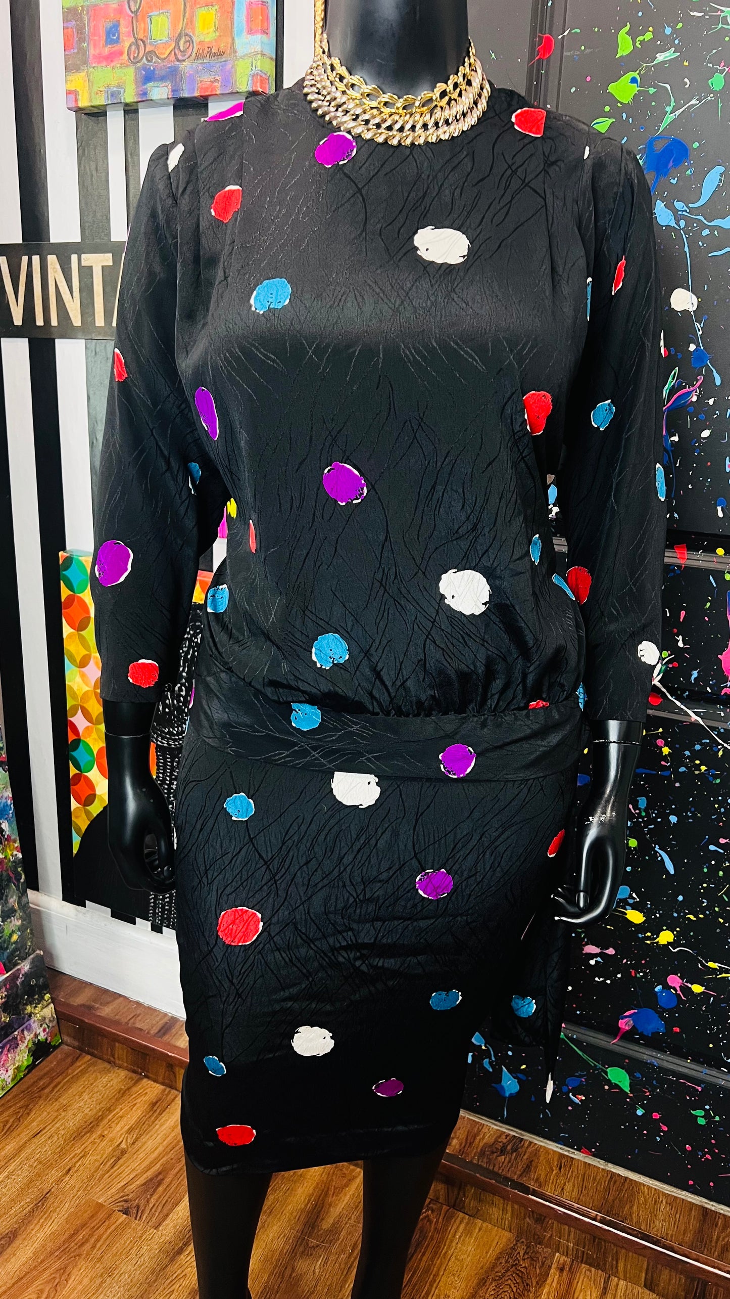 Vintage Polka Dot ColorBlock Skirt Set (14)
