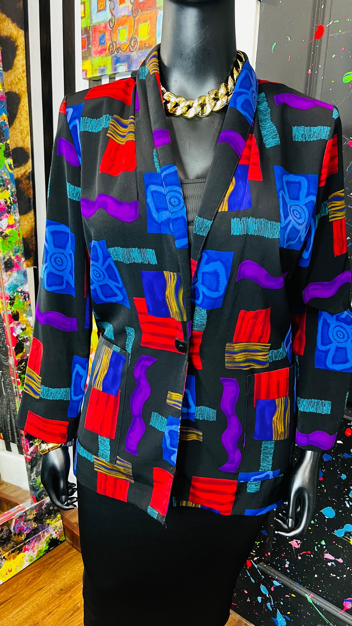 Vintge Vibrant Print Blazer (14)