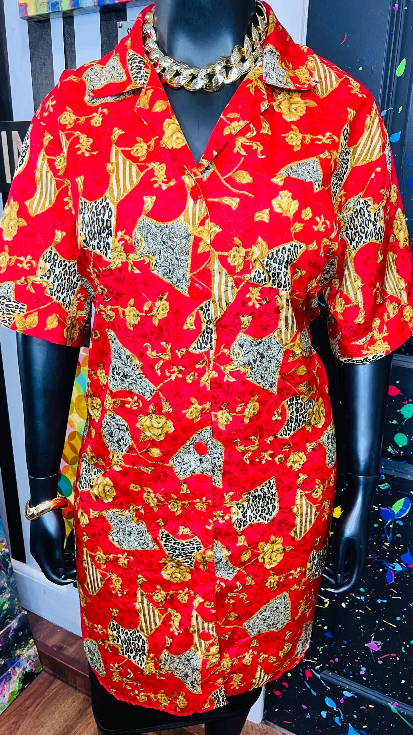 Vintage Red & Gold Animal Print Gown/Duster (OS)