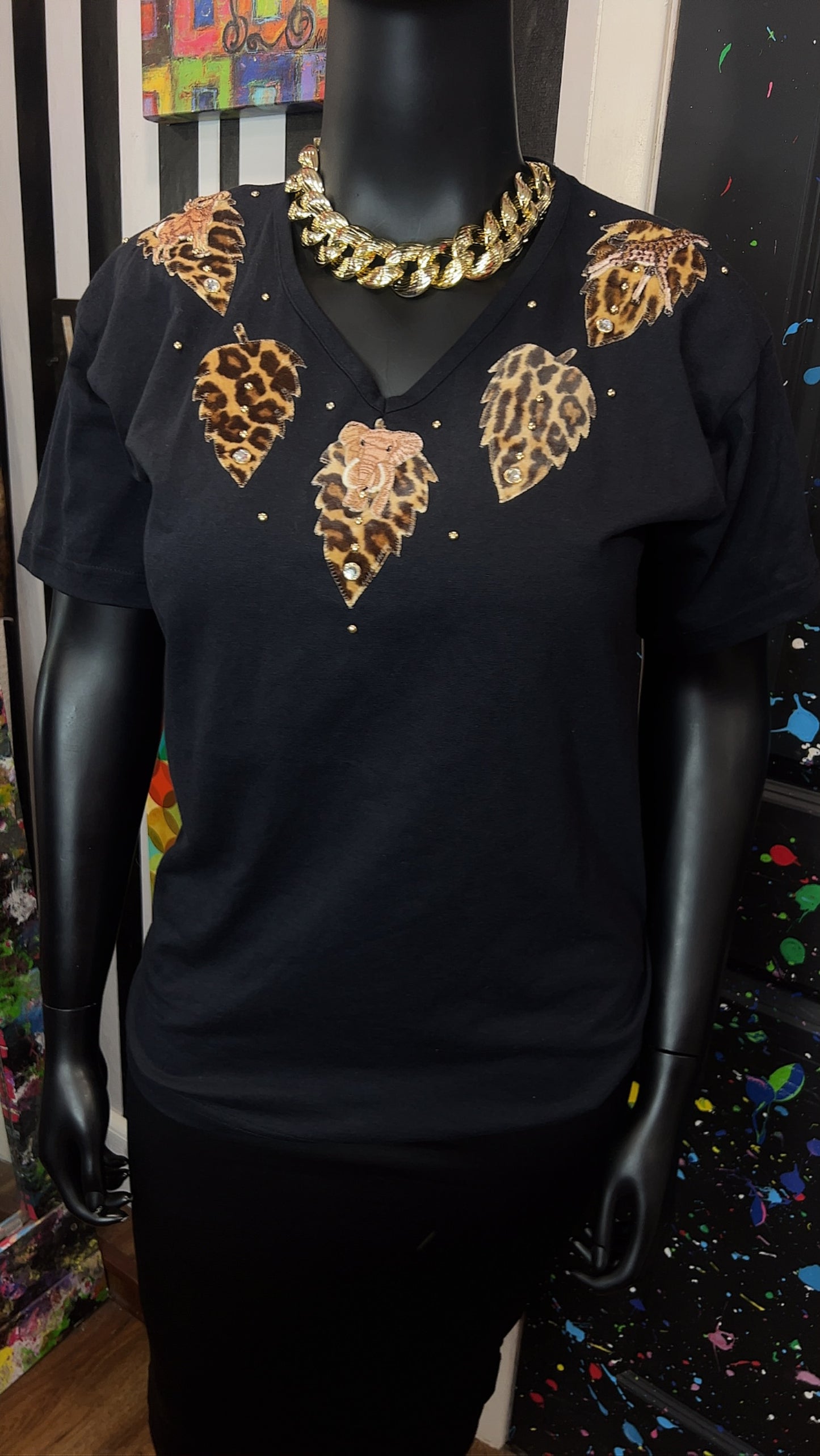 Vintage Black T-Shirt w/ Animal Print Accents (14)