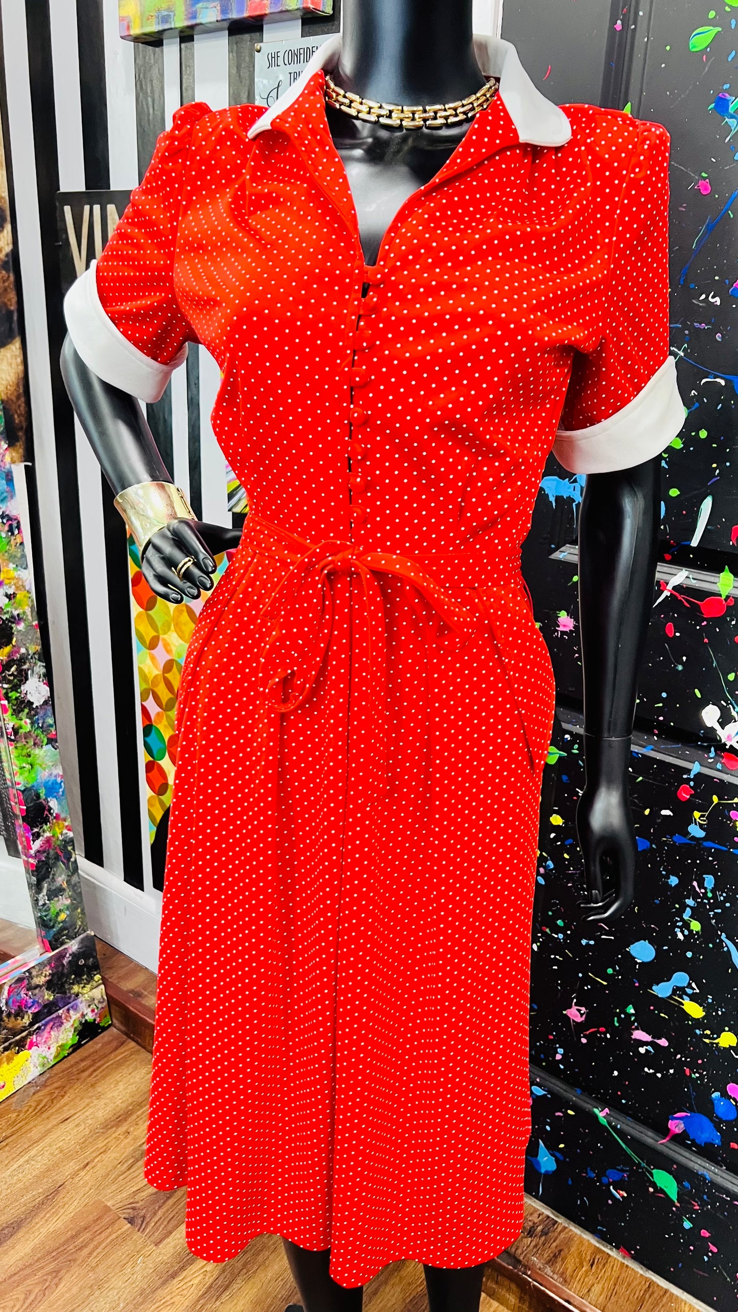 Vintage Red & White Polka Dot Dress (16)