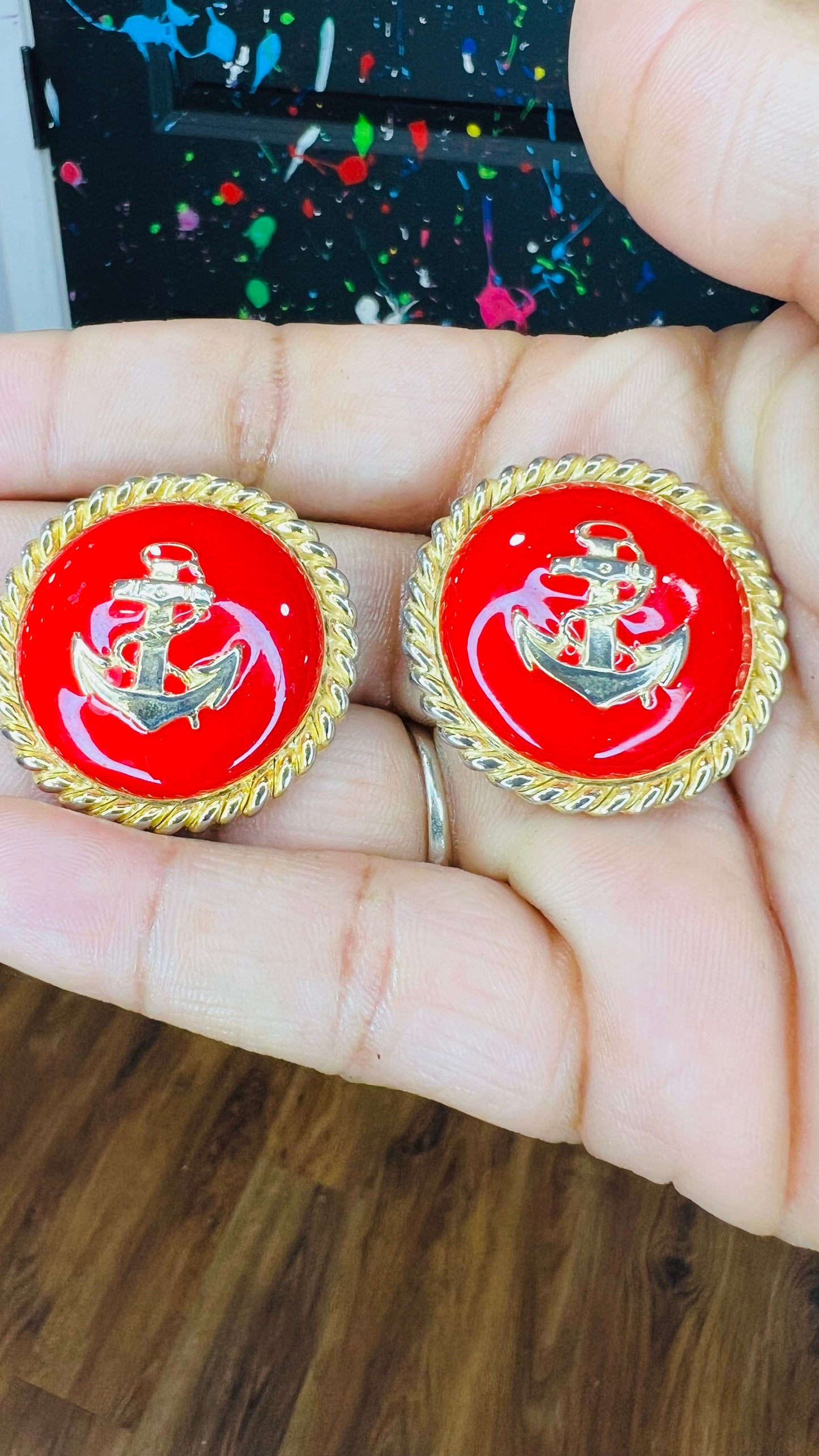 Vintage Red & Gold (Metal) Clip On Earrings
