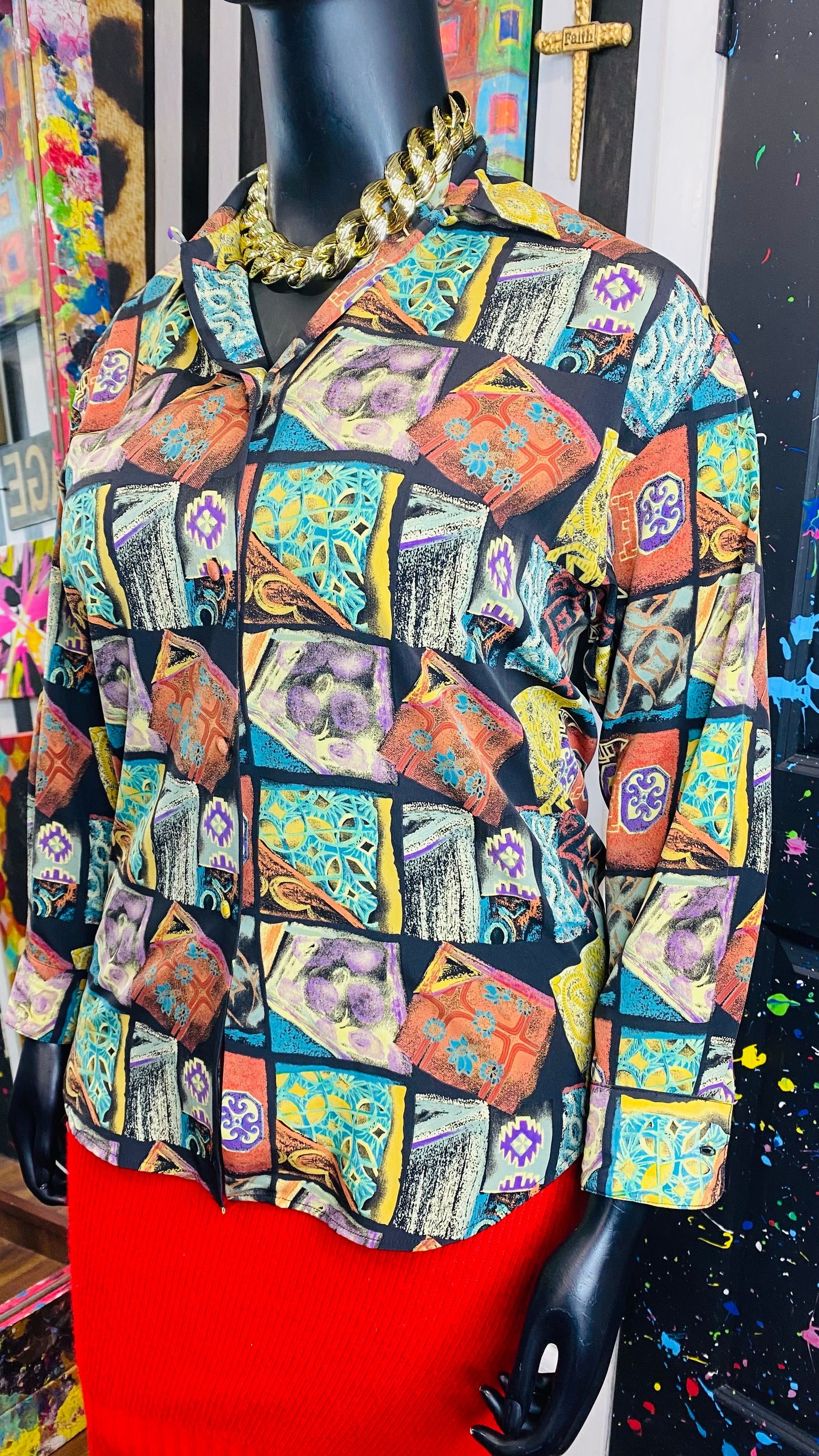 Vintage 100% Silk Abstract 90’s Blouse (12)