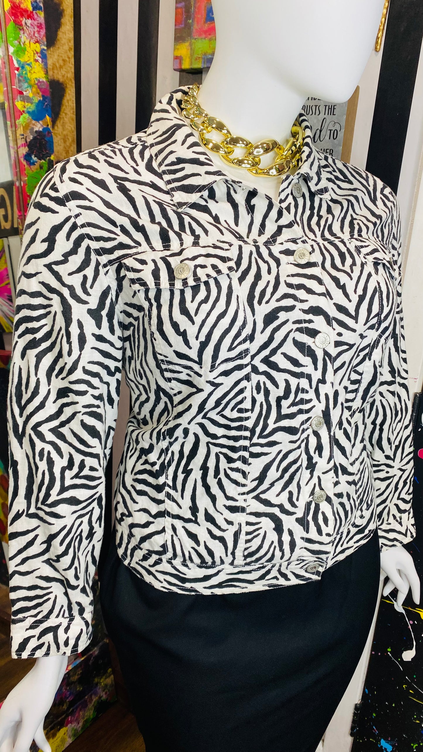 Vintage Carole Little Denim Zebra Print Jacket (24)